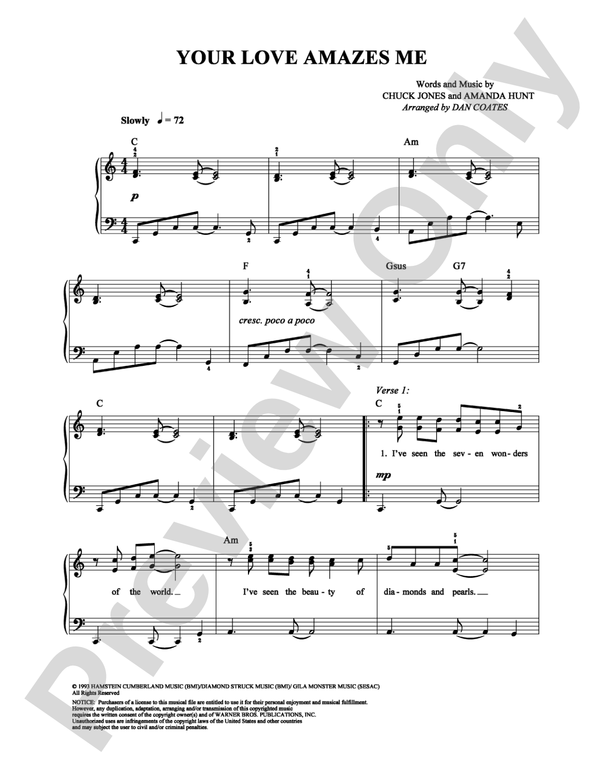 Your Love Amazes Me: Easy Piano Digital Sheet Music