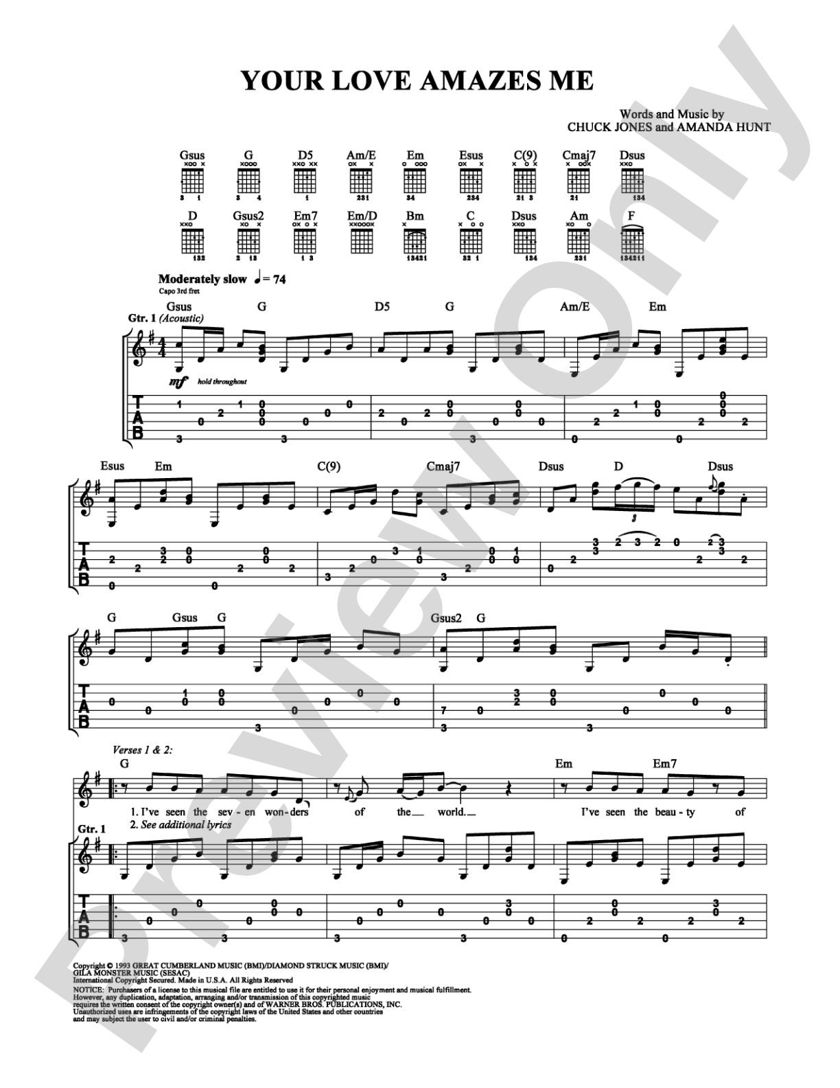 Your Love Amazes Me: Guitar TAB Digital Sheet Music