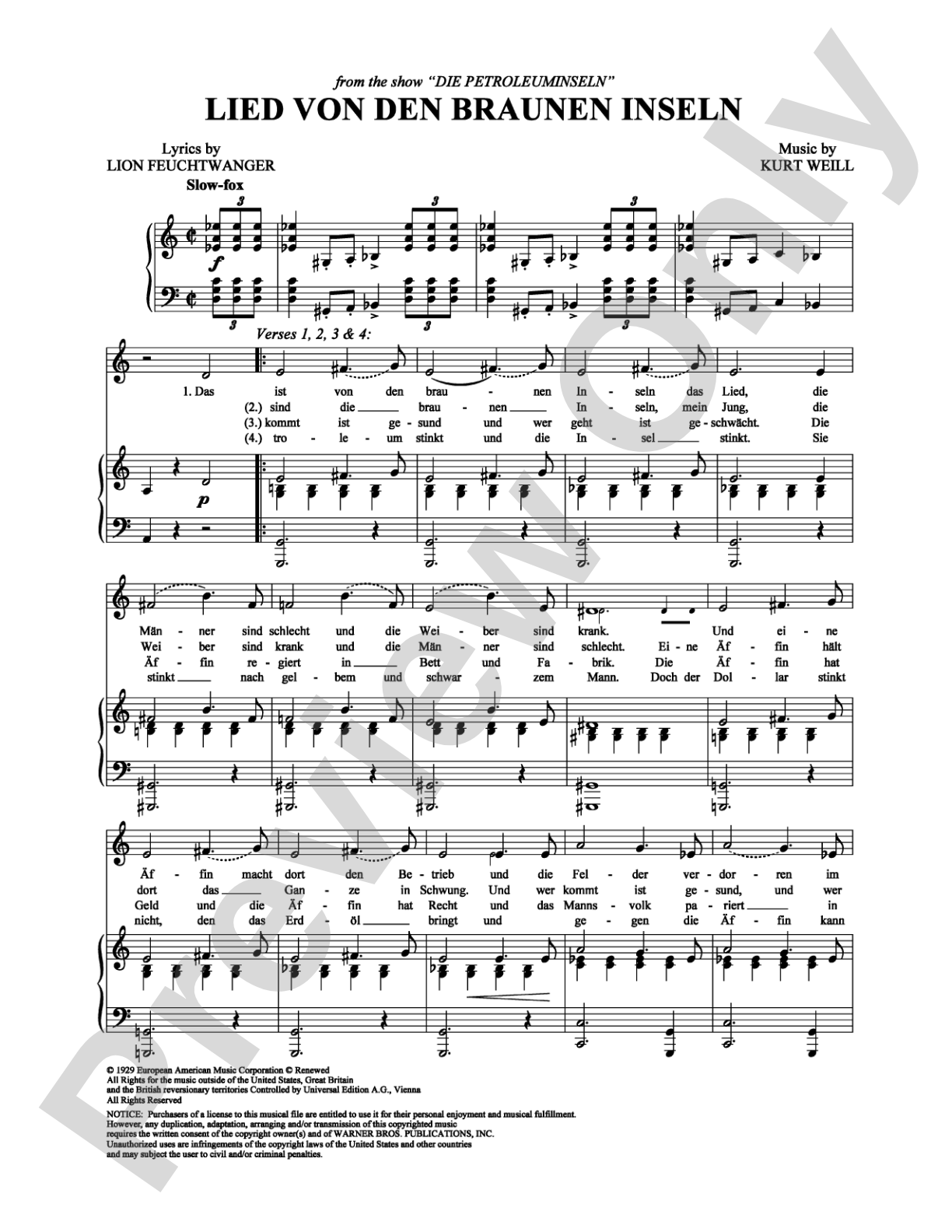 Lied von den braunen inseln: Piano/Vocal/Chords Digital Sheet Music