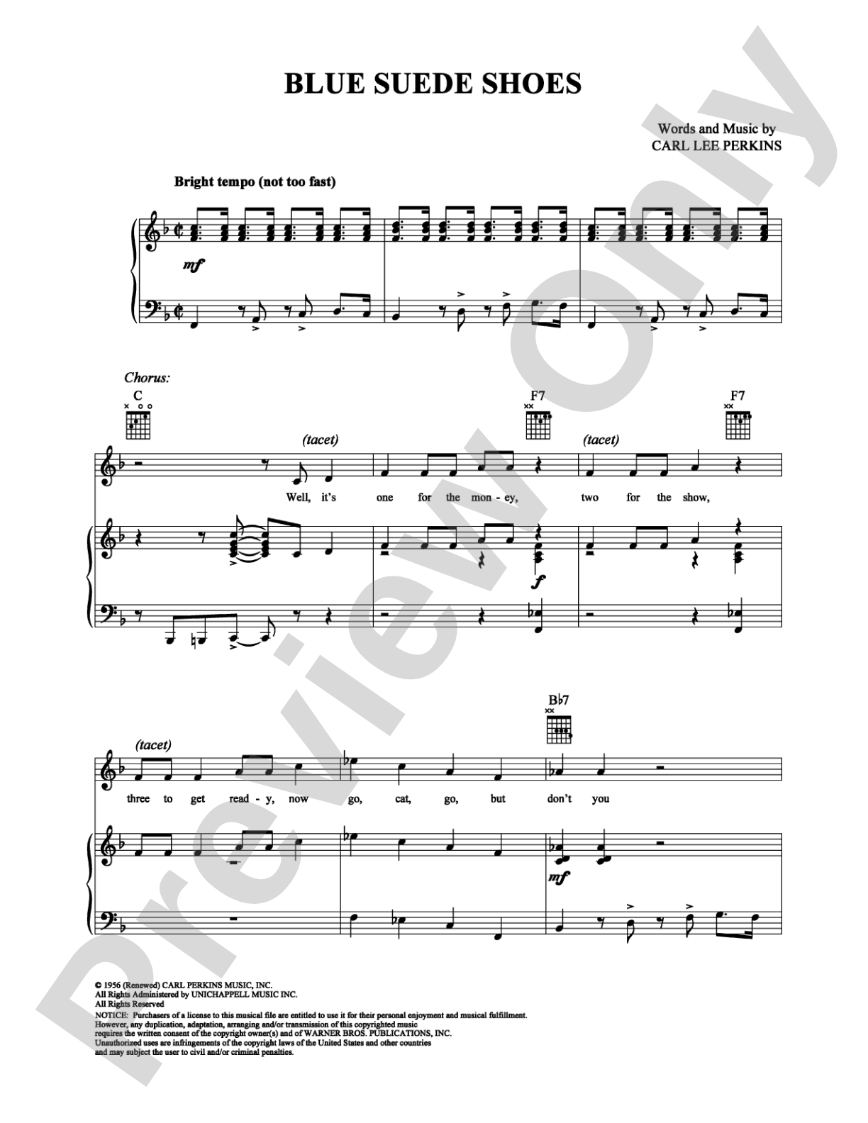 Blue Suede Shoes: Piano/Vocal/Chords Digital Sheet Music