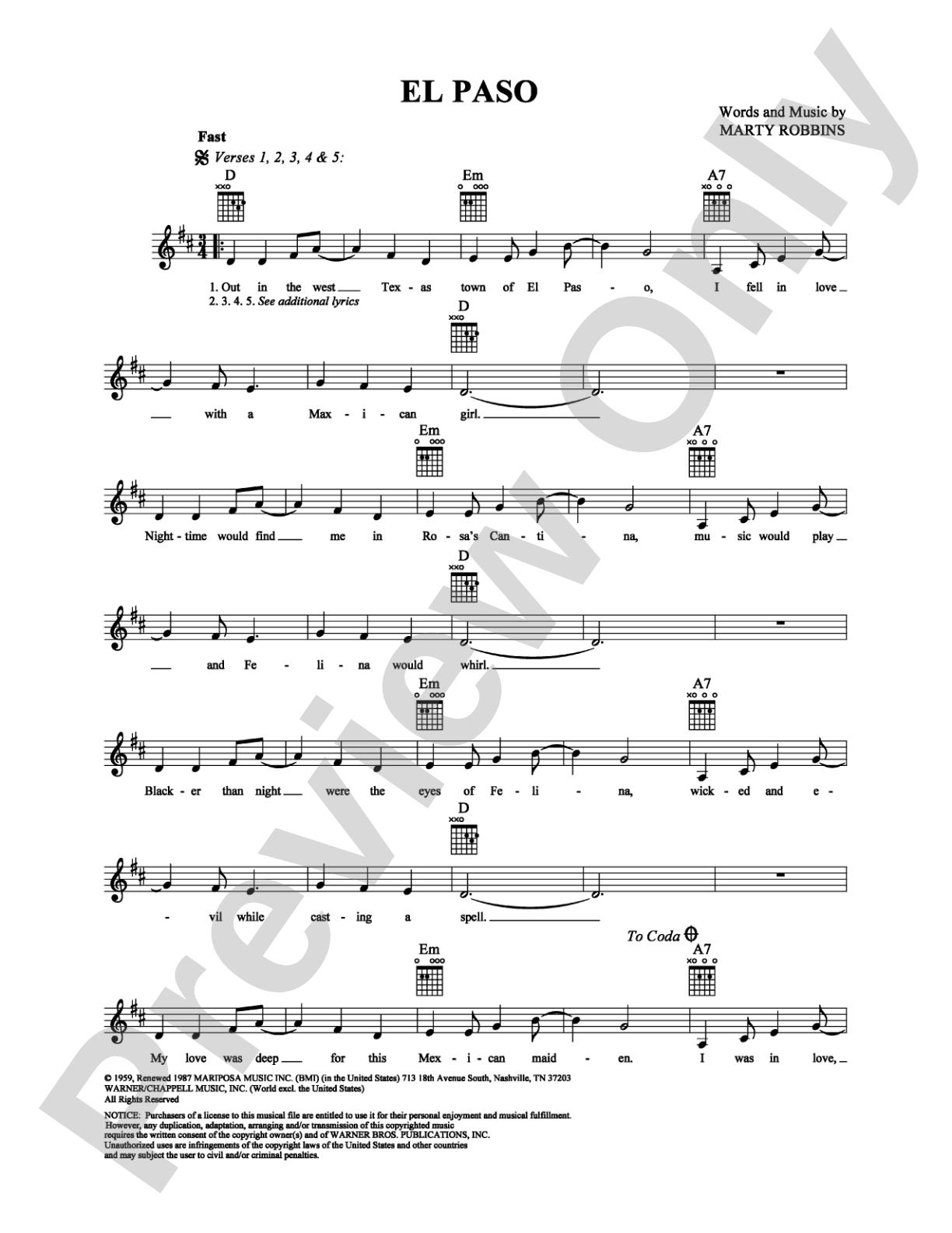 El Paso: Lead Sheet Digital Sheet Music