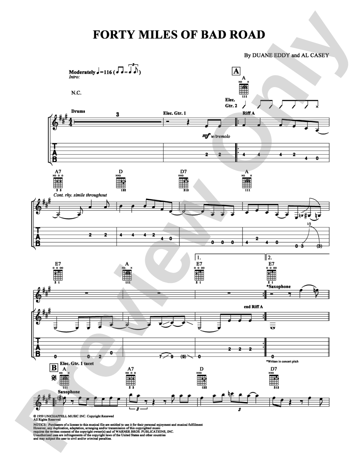 Forty Miles of Bad Road: Guitar TAB Digital Sheet Music