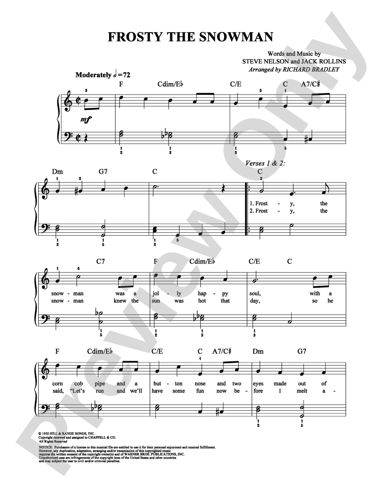 Frosty the Snowman: Easy Piano Digital Sheet Music
