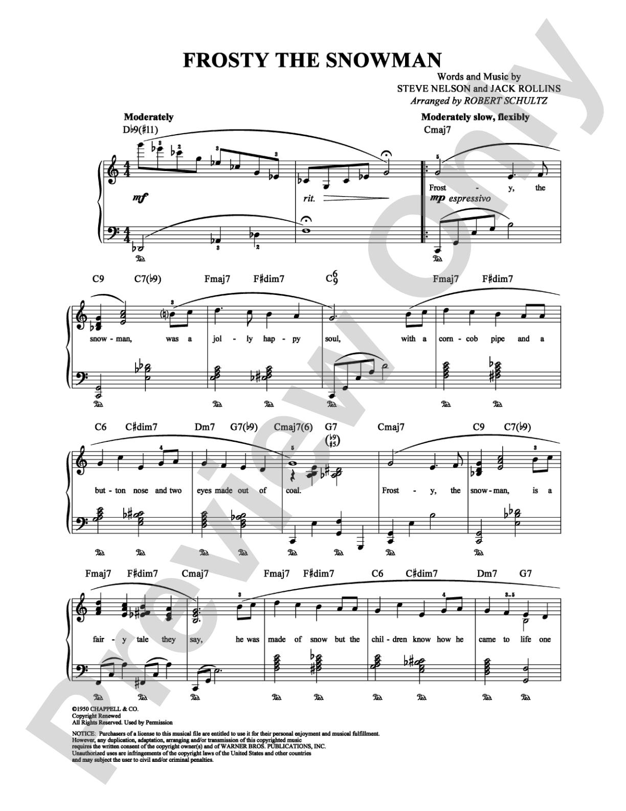 Frosty the Snowman: Piano/Vocal/Chords Digital Sheet Music