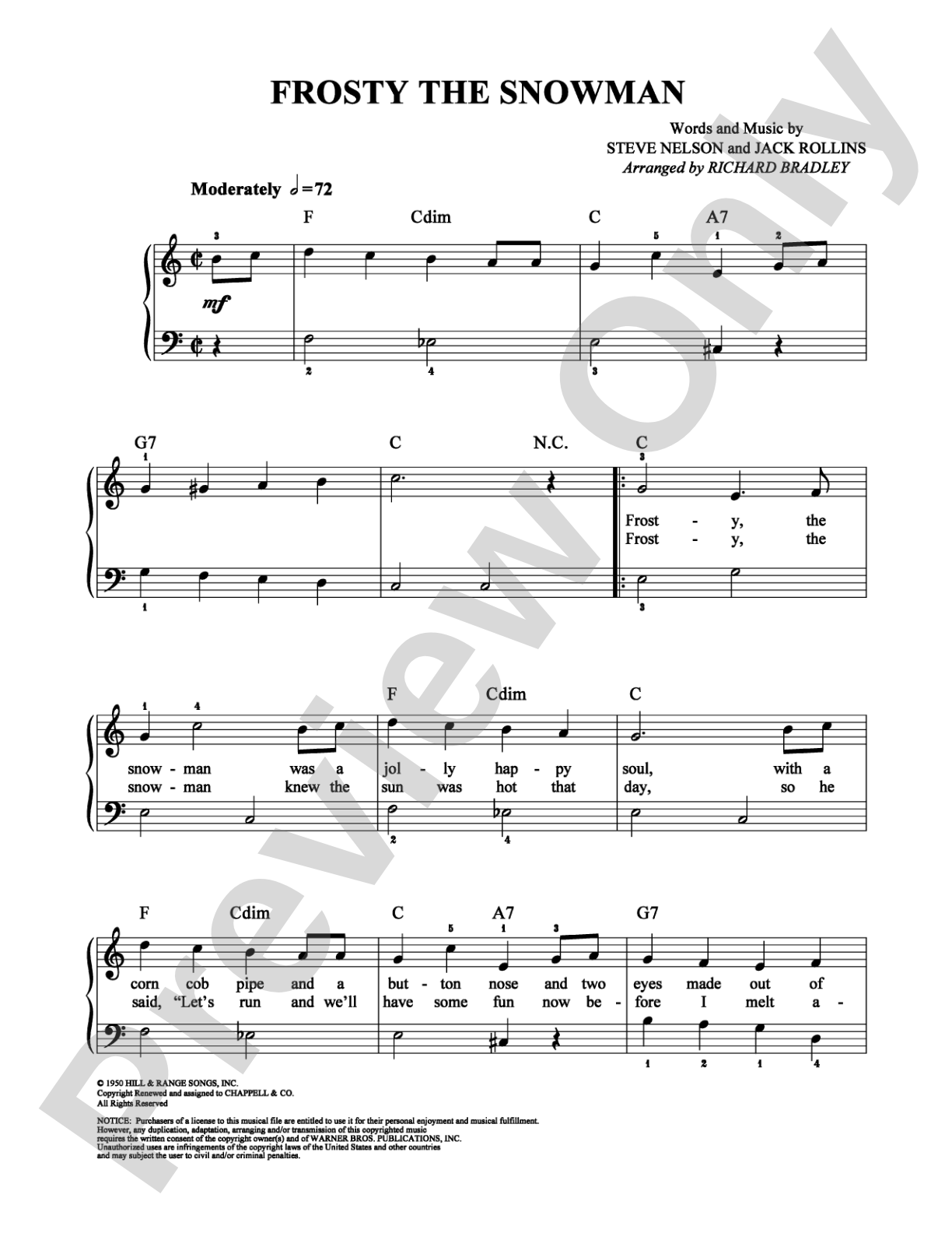 Frosty the Snowman: Easy Piano Digital Sheet Music
