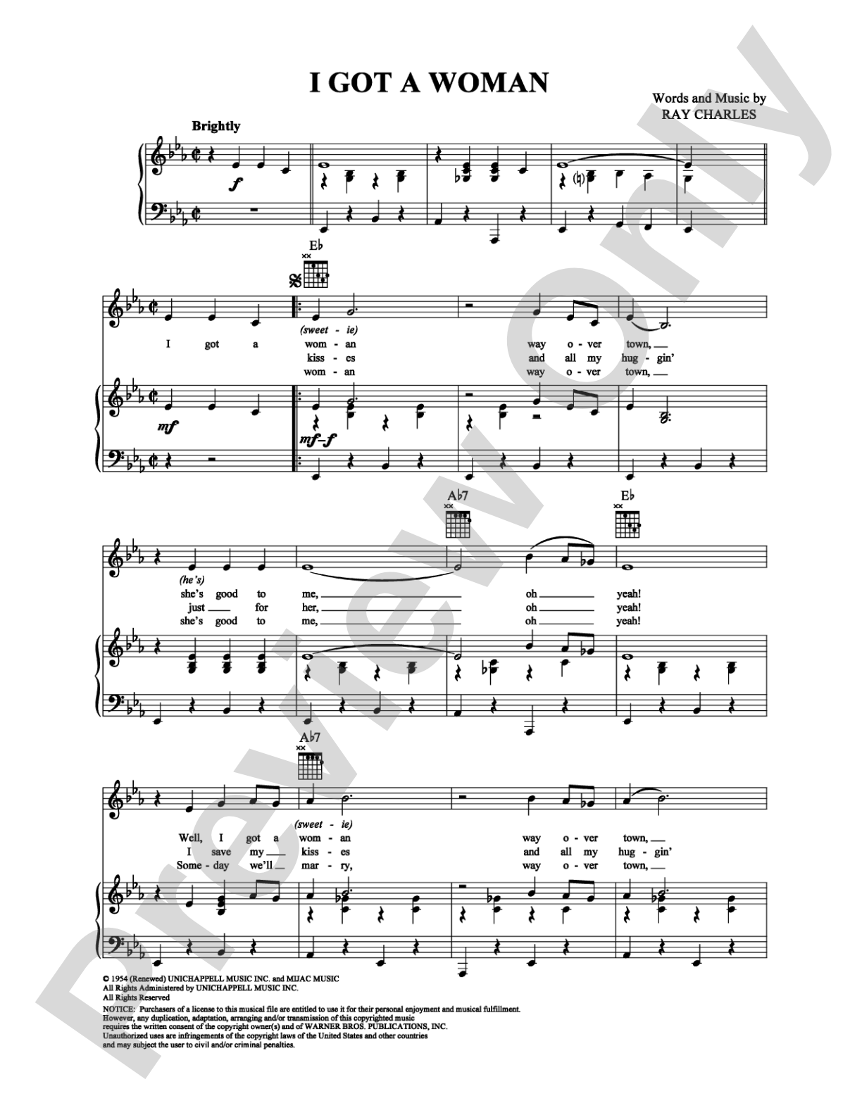 I Got a Woman: Piano/Vocal/Chords Digital Sheet Music