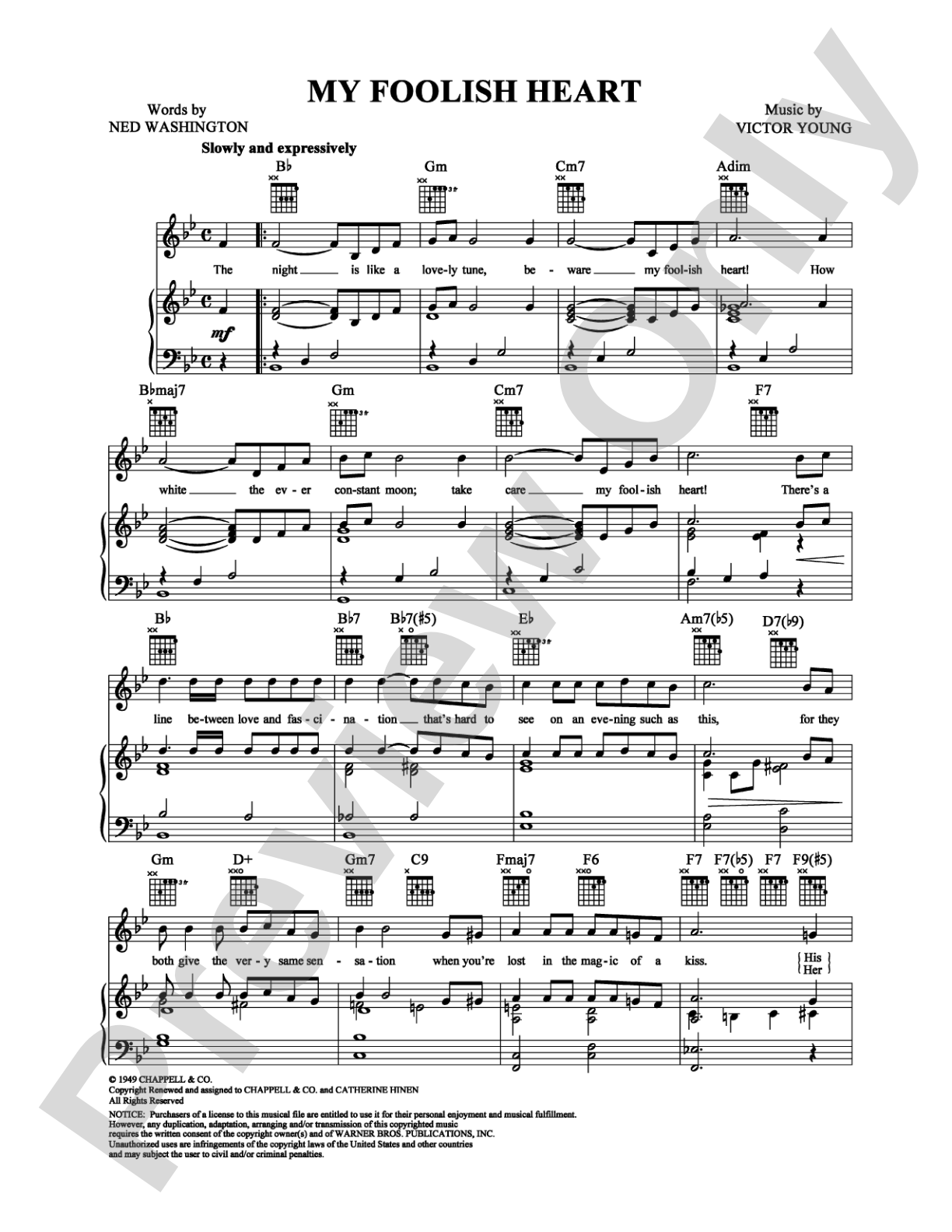 My Foolish Heart: Piano/Vocal/Chords Digital Sheet Music