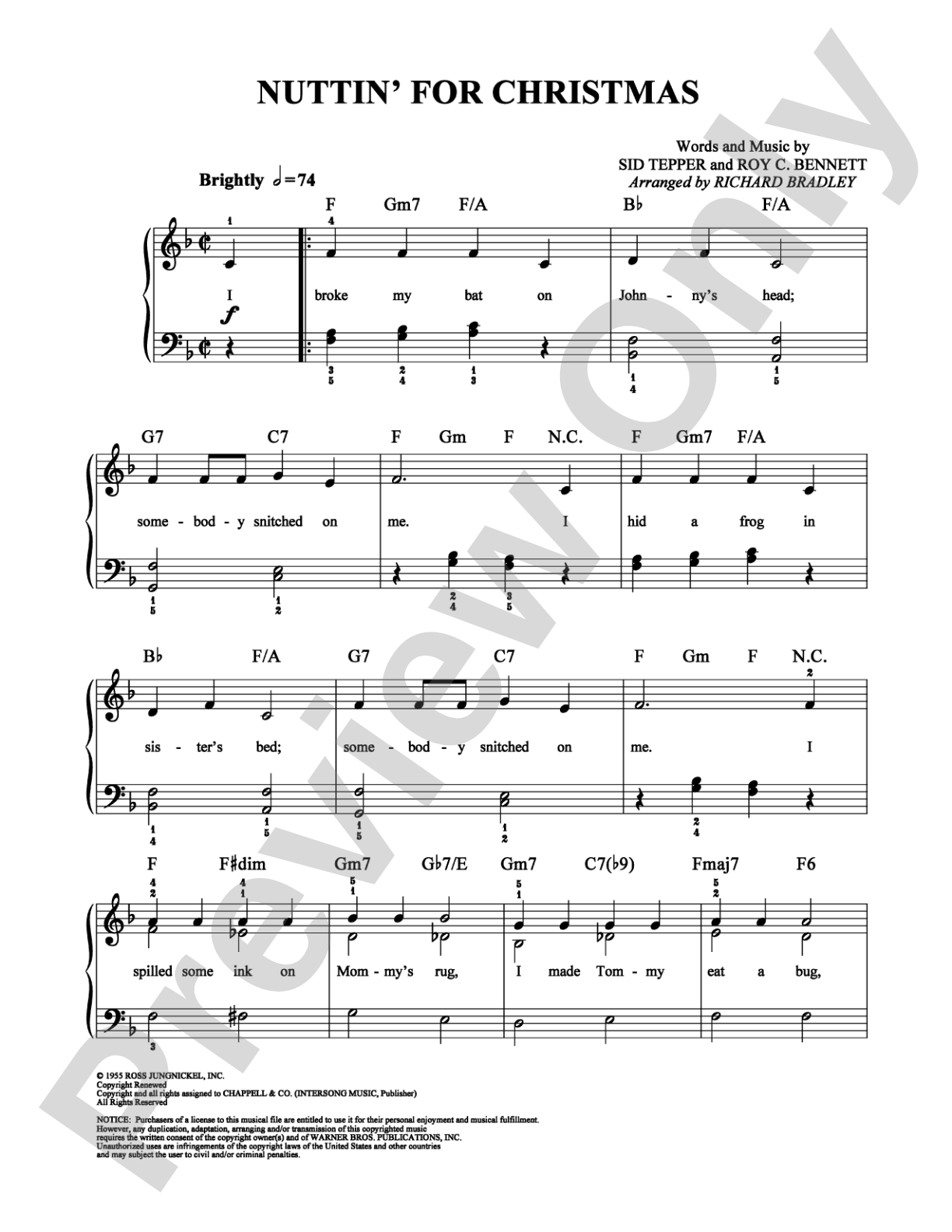 Nuttin' for Christmas: Easy Piano Digital Sheet Music