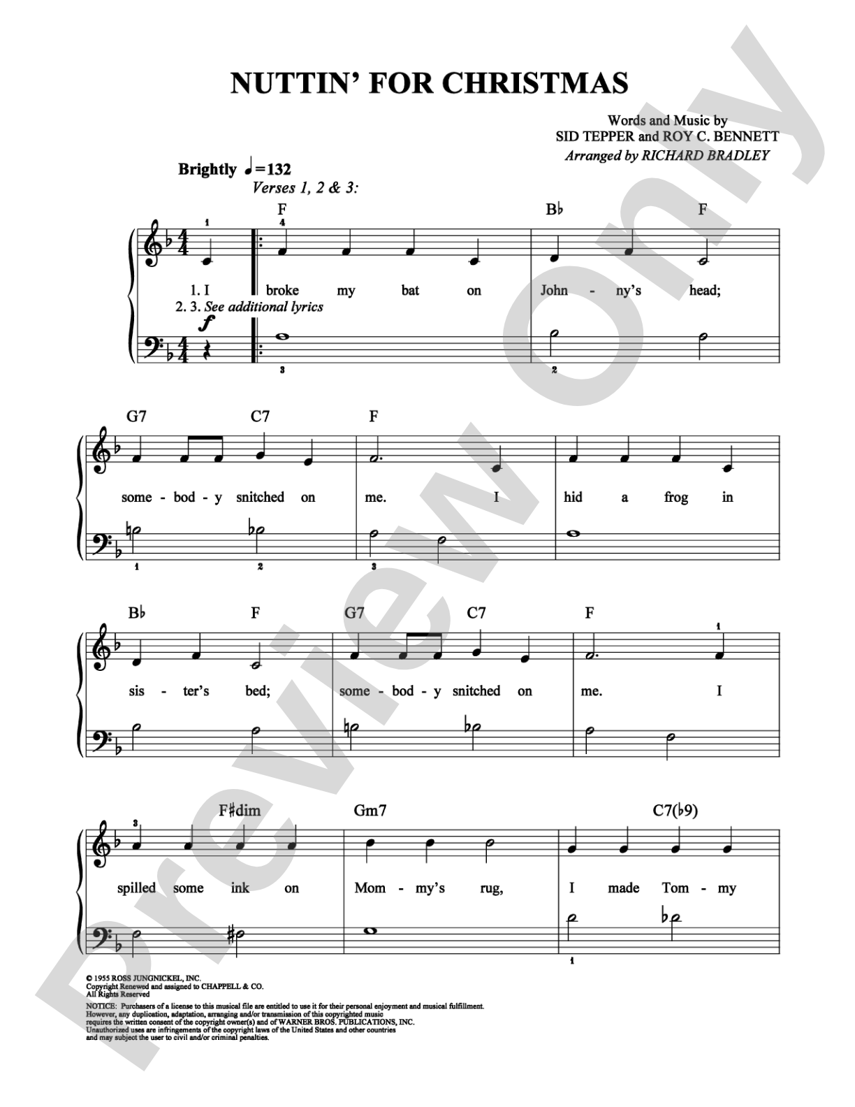 Nuttin' for Christmas: Easy Piano Digital Sheet Music
