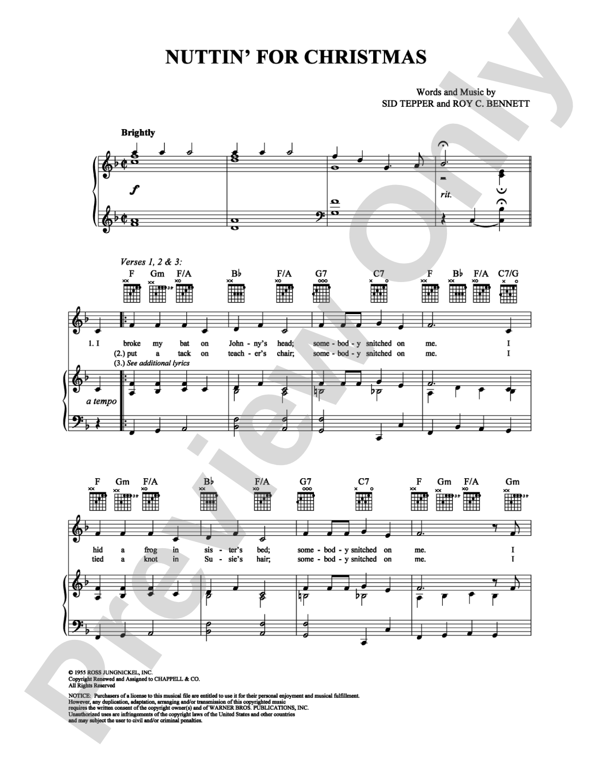 Nuttin' For Christmas: Piano/Vocal/Chords Digital Sheet Music