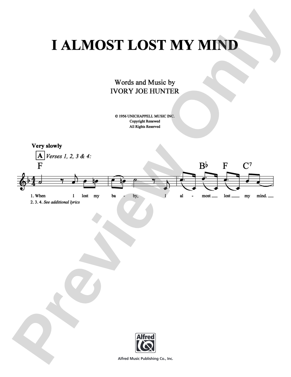 I Almost Lost My Mind: Lead Sheet Digital Sheet Music