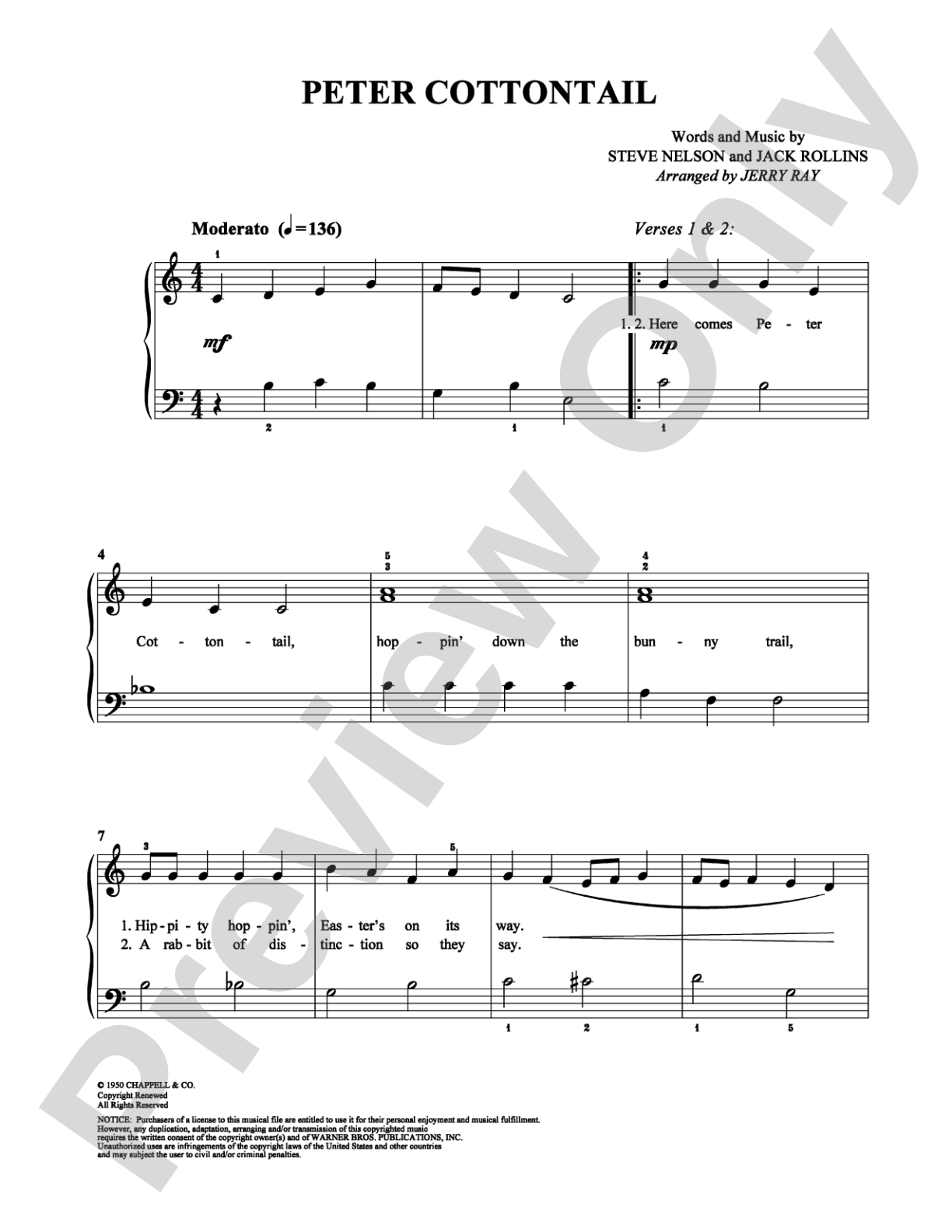 Peter Cottontail: Easy Piano Digital Sheet Music