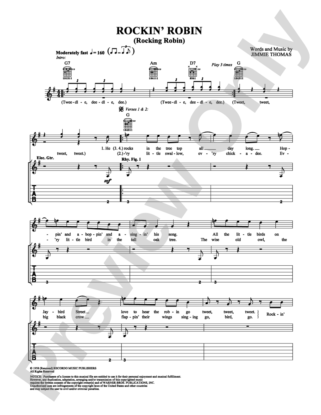 Rockin' Robin: Easy Guitar Digital Sheet Music