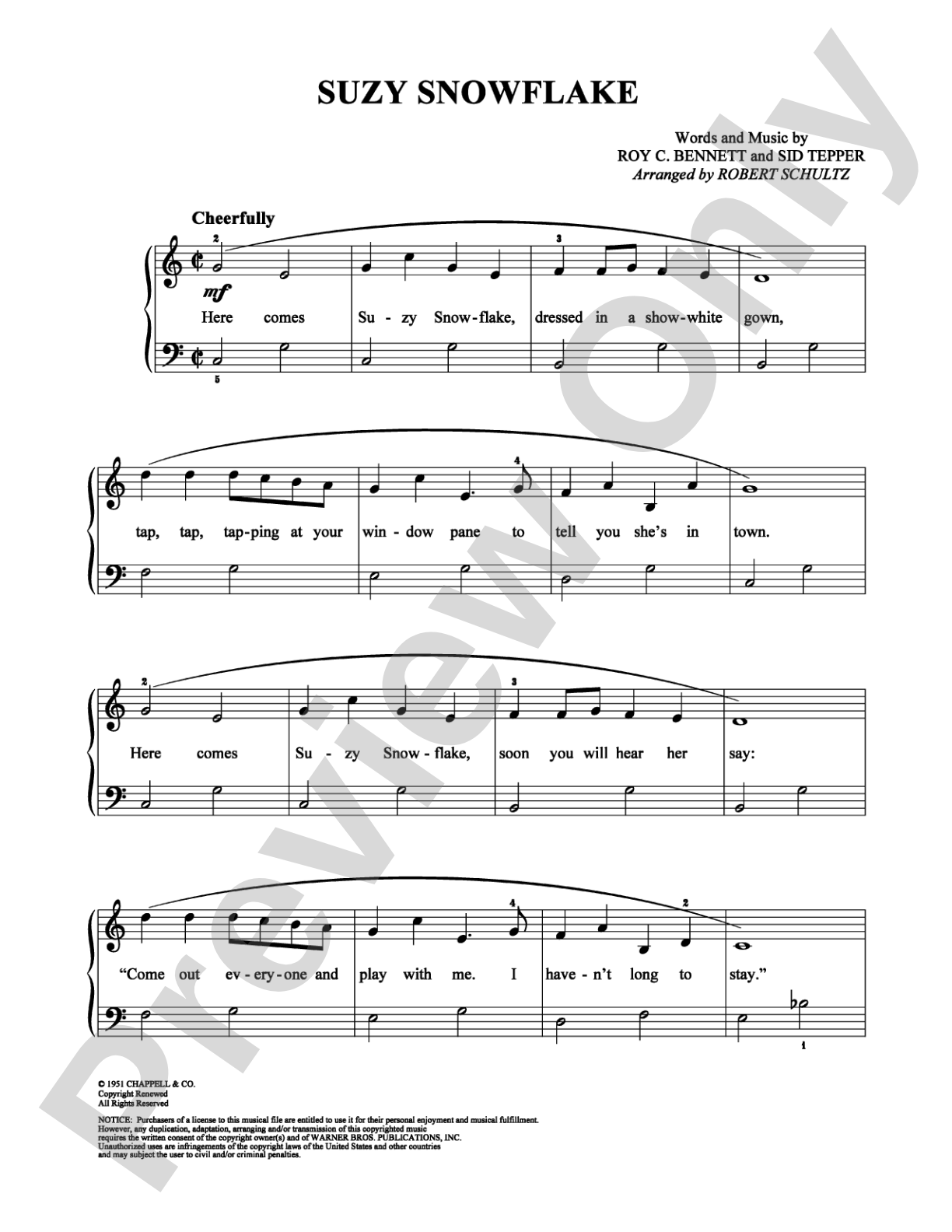Suzy Snowflake: Easy Piano Digital Sheet Music