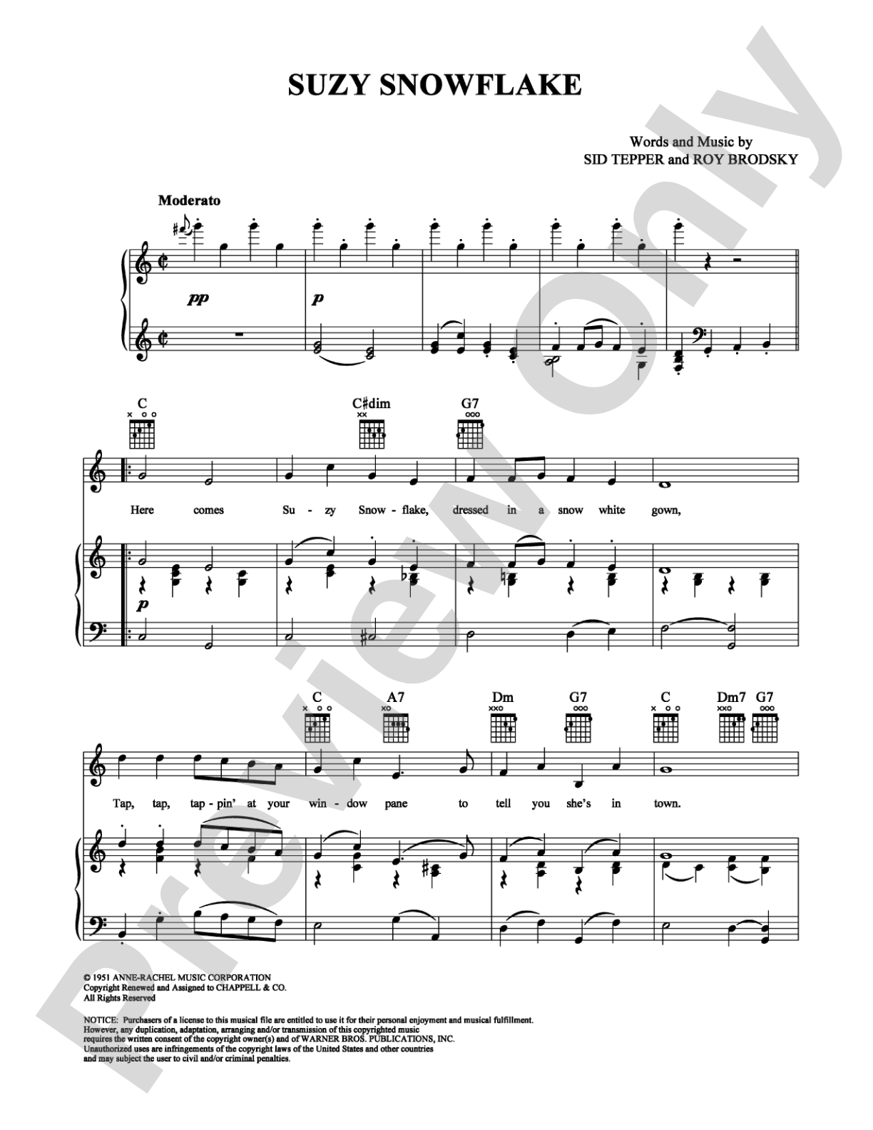 Suzy Snowflake: Piano/Vocal/Chords Digital Sheet Music