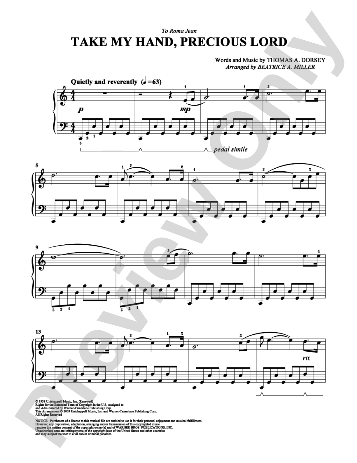 Take My Hand, Precious Lord: Easy Piano Digital Sheet Music