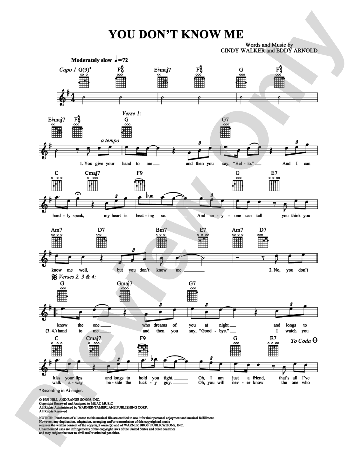 You Don't Know Me: Easy Guitar Digital Sheet Music