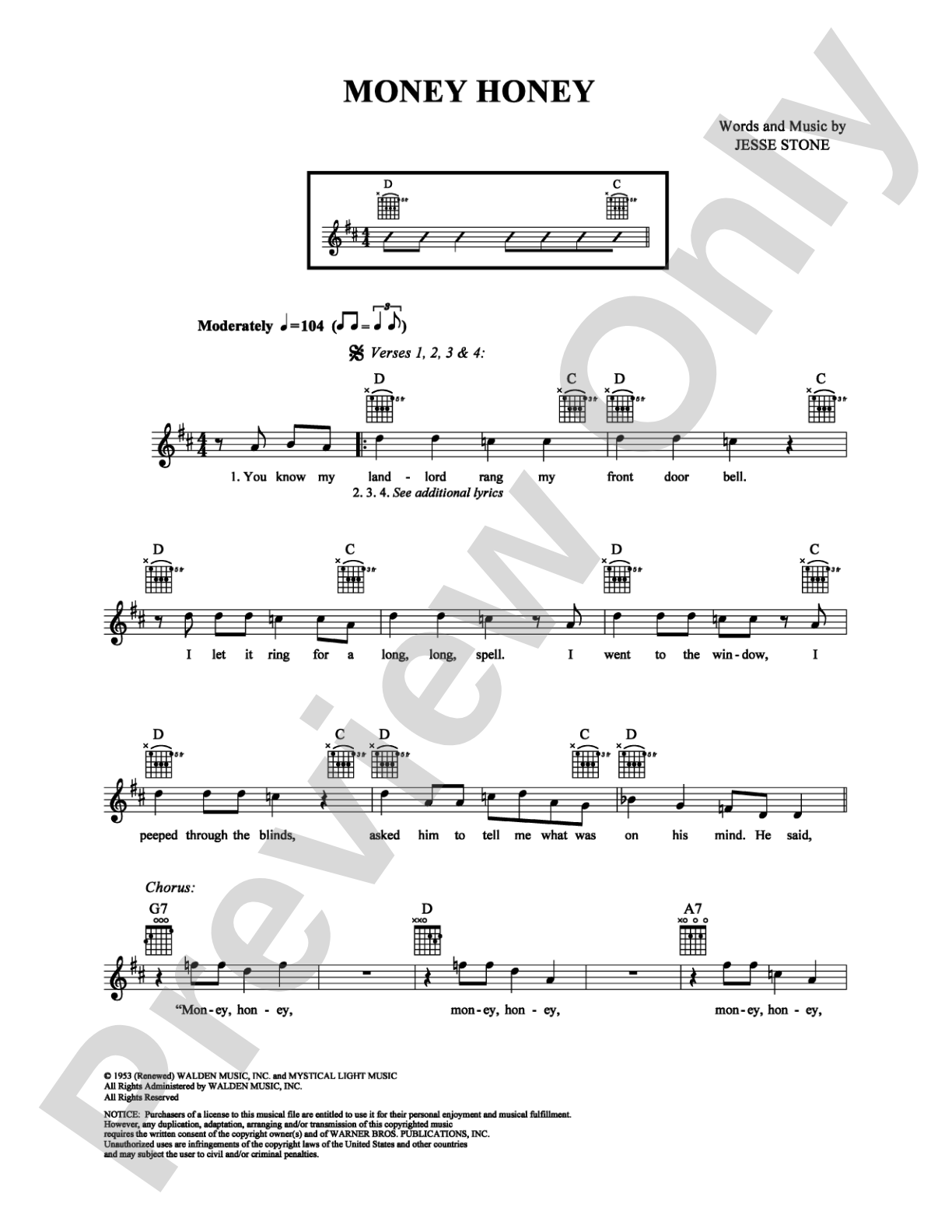 Money Honey: Easy Guitar Digital Sheet Music