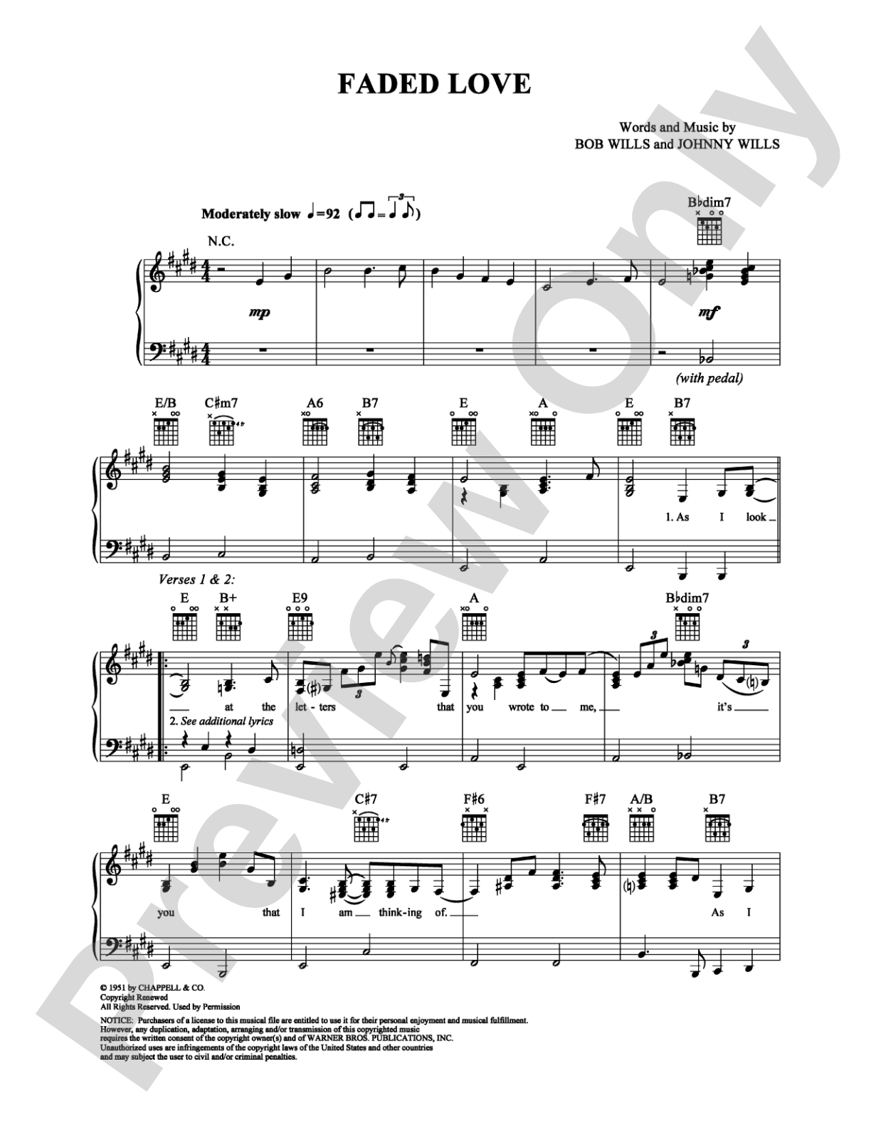Faded Love: Piano/Vocal/Chords Digital Sheet Music