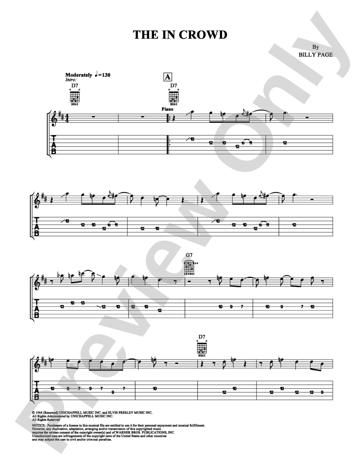 The In Crowd: Guitar TAB Digital Sheet Music