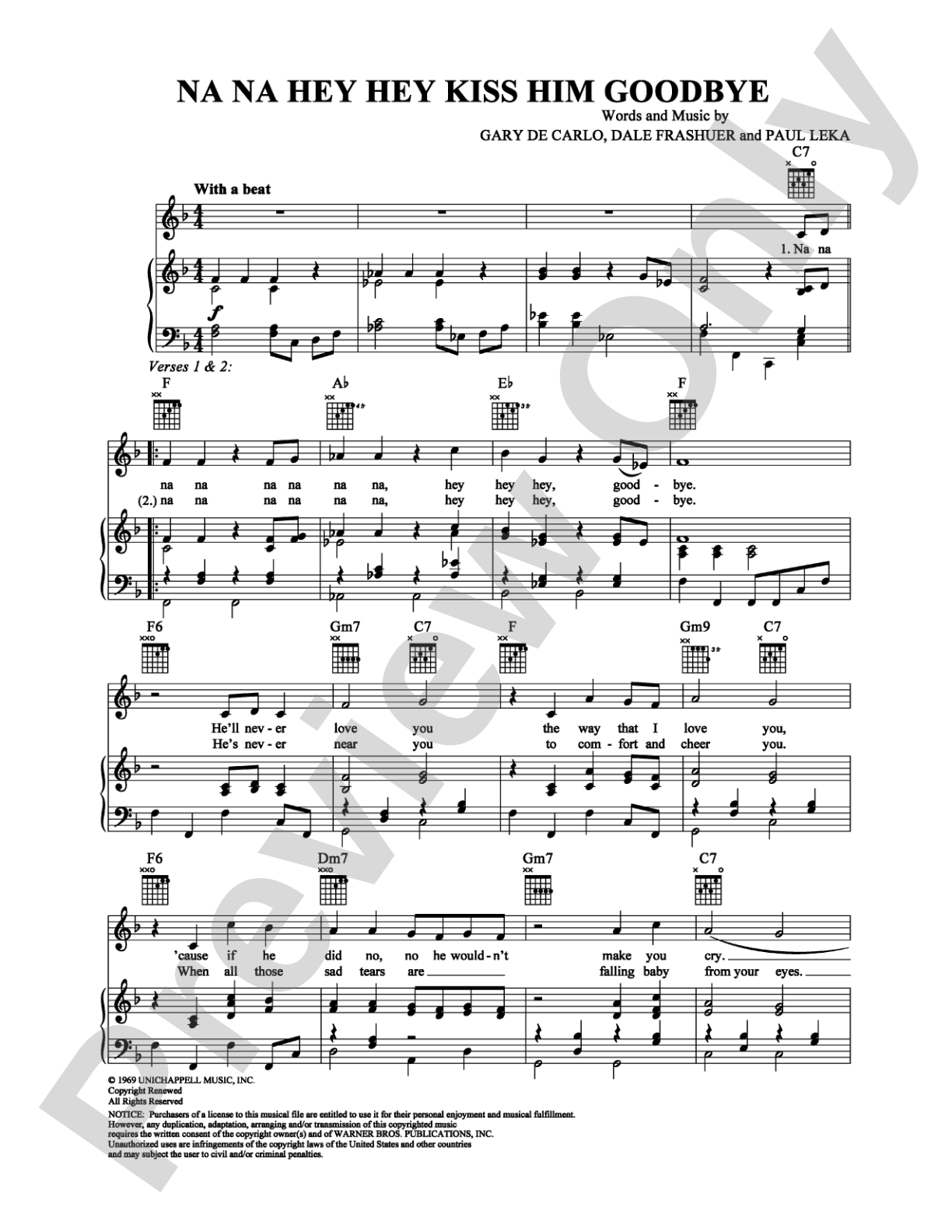 Na Na Hey Hey Kiss Him Goodbye: Piano/Vocal/Chords Digital Sheet Music