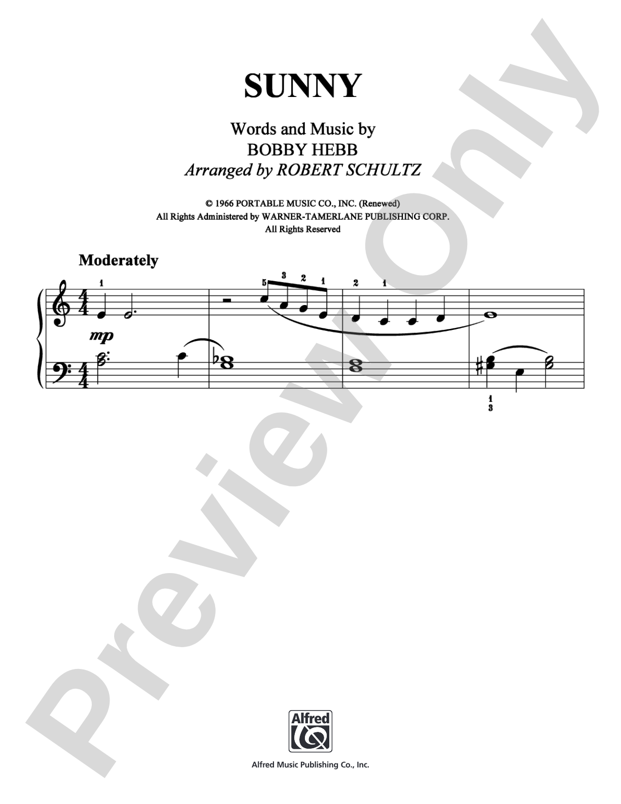Sunny: Easy Piano Digital Sheet Music