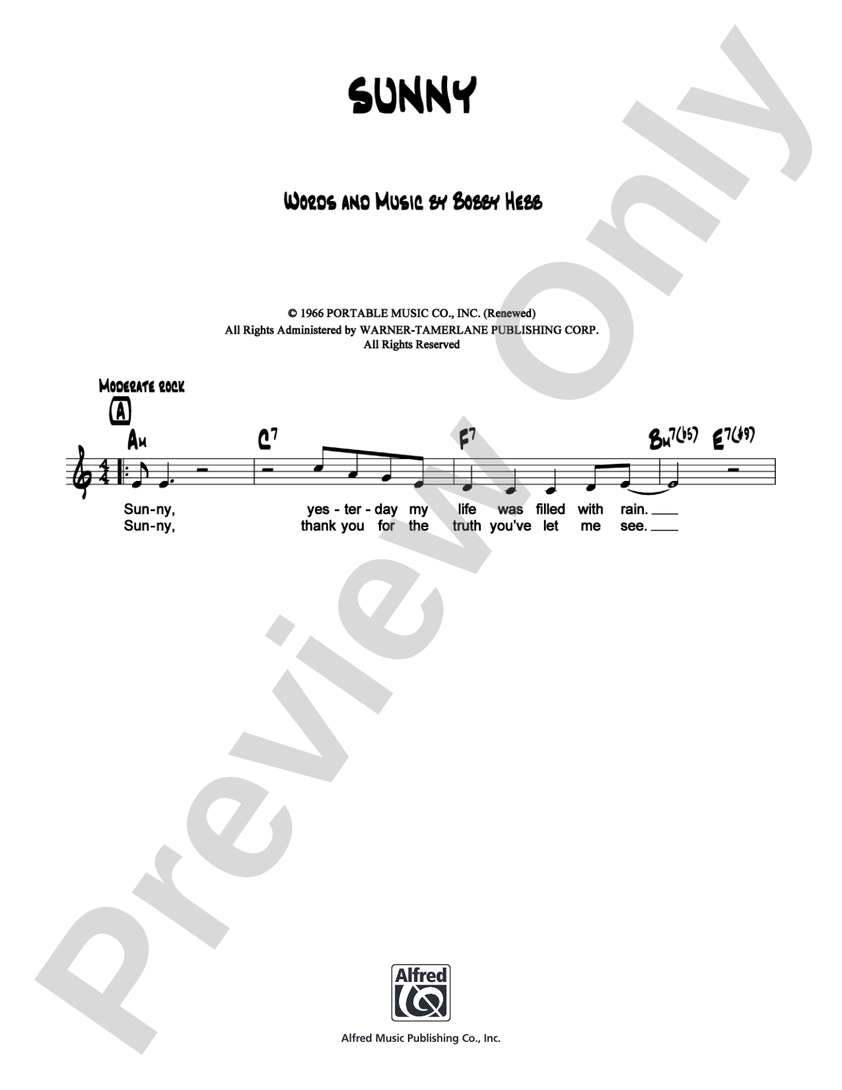 Sunny: Lead Sheet Digital Sheet Music