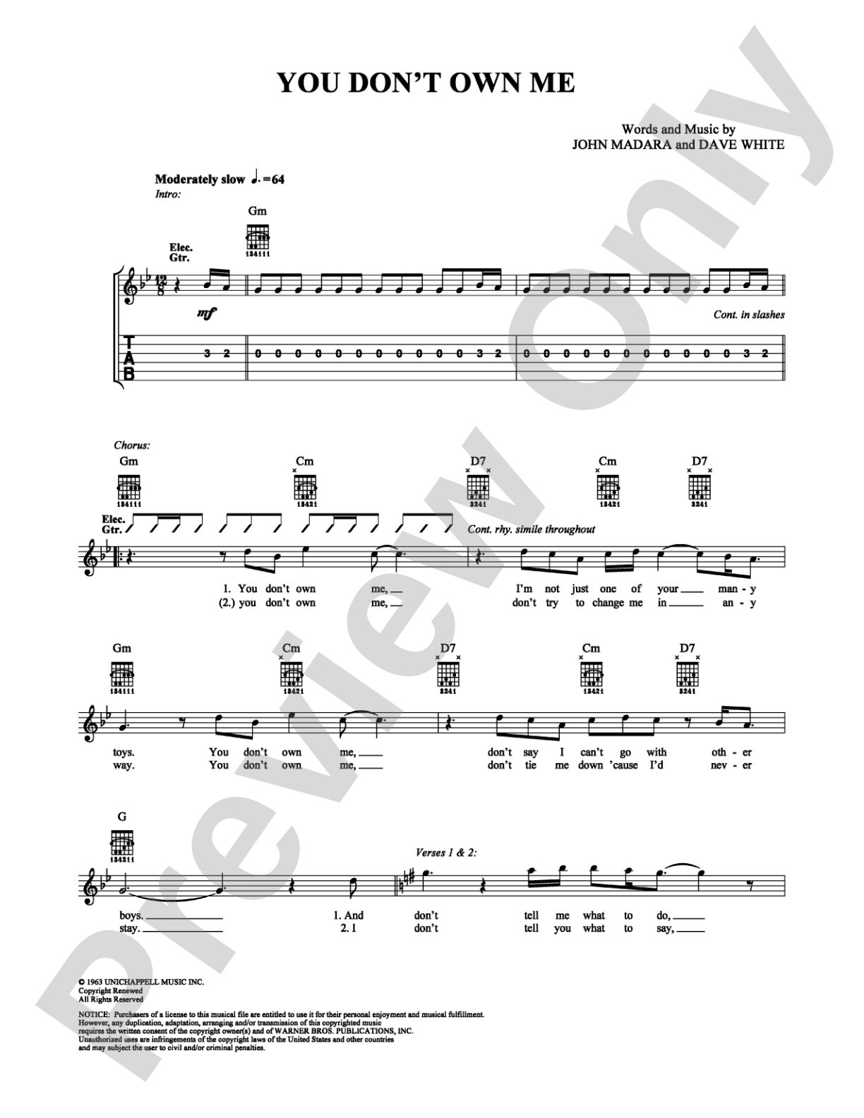 You Don't Own Me: Guitar TAB Digital Sheet Music
