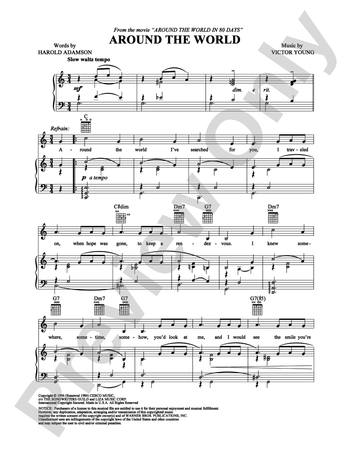 Around the World: Piano/Vocal/Chords Digital Sheet Music