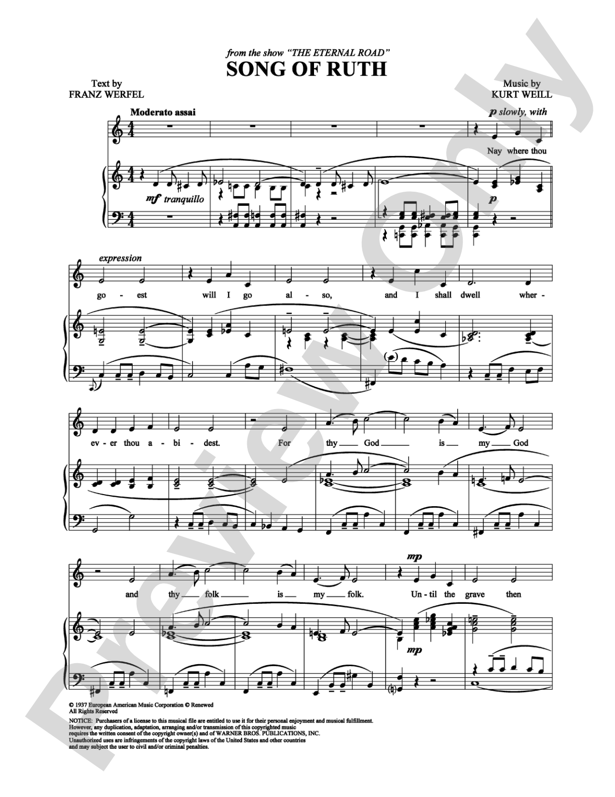Song of Ruth: Piano/Vocal/Chords Digital Sheet Music