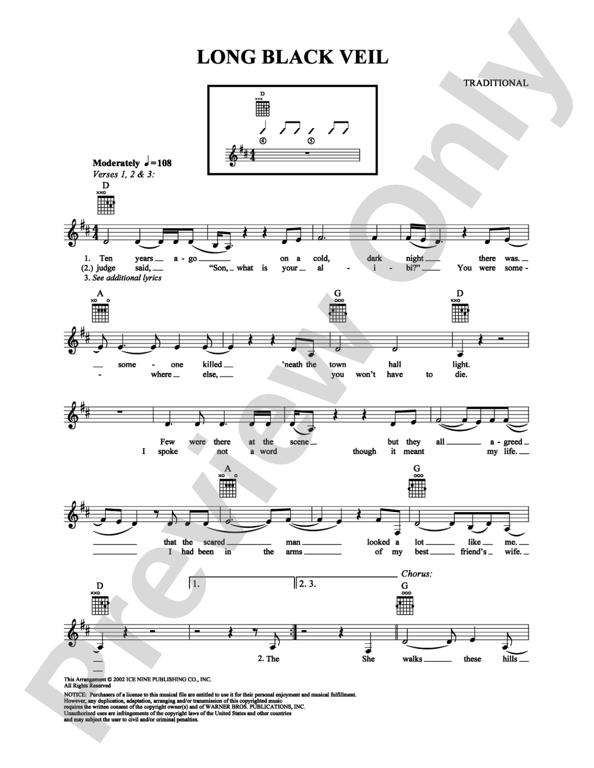 Long Black Veil: Easy Guitar Digital Sheet Music