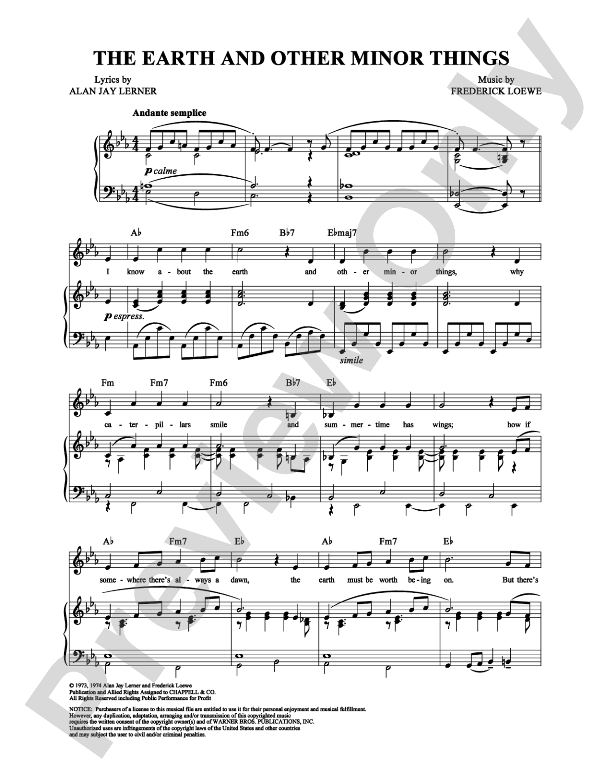 The Earth and Other Minor Things: Piano/Vocal/Chords Digital Sheet Music