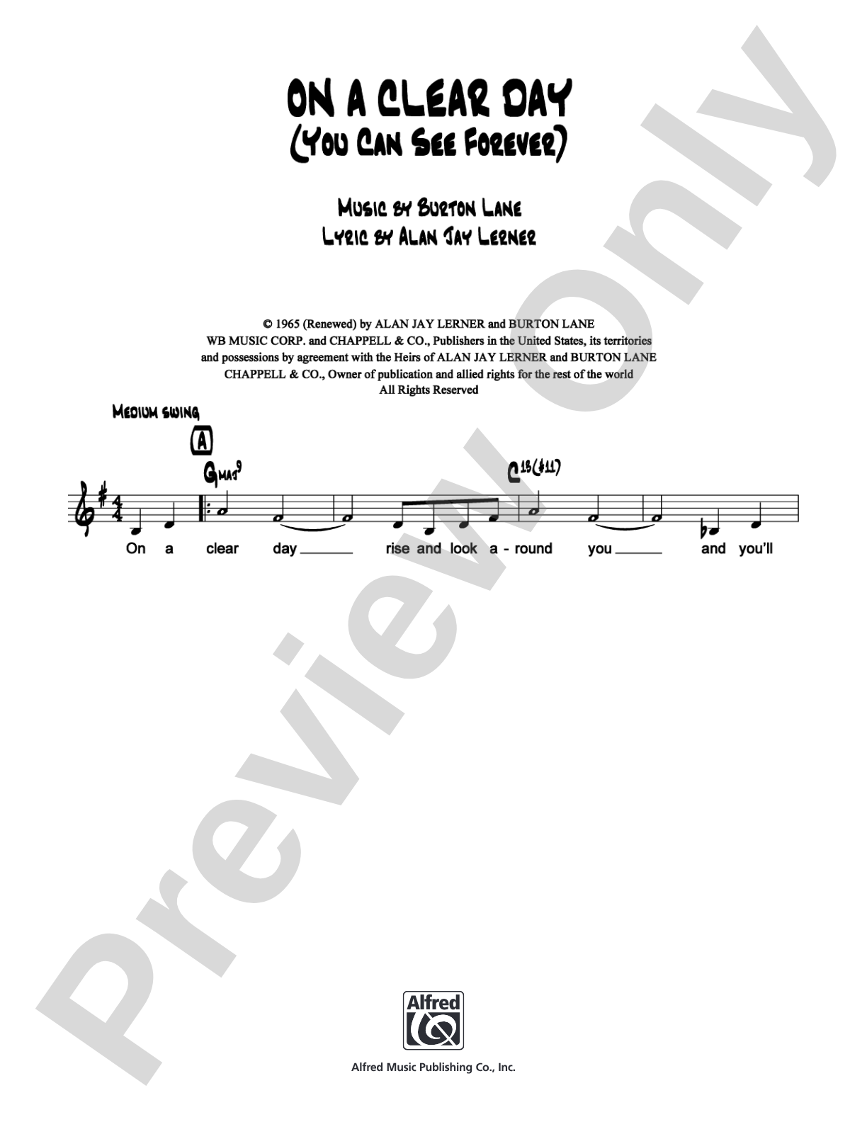 On a Clear Day (You Can See Forever): Lead Sheet Digital Sheet Music