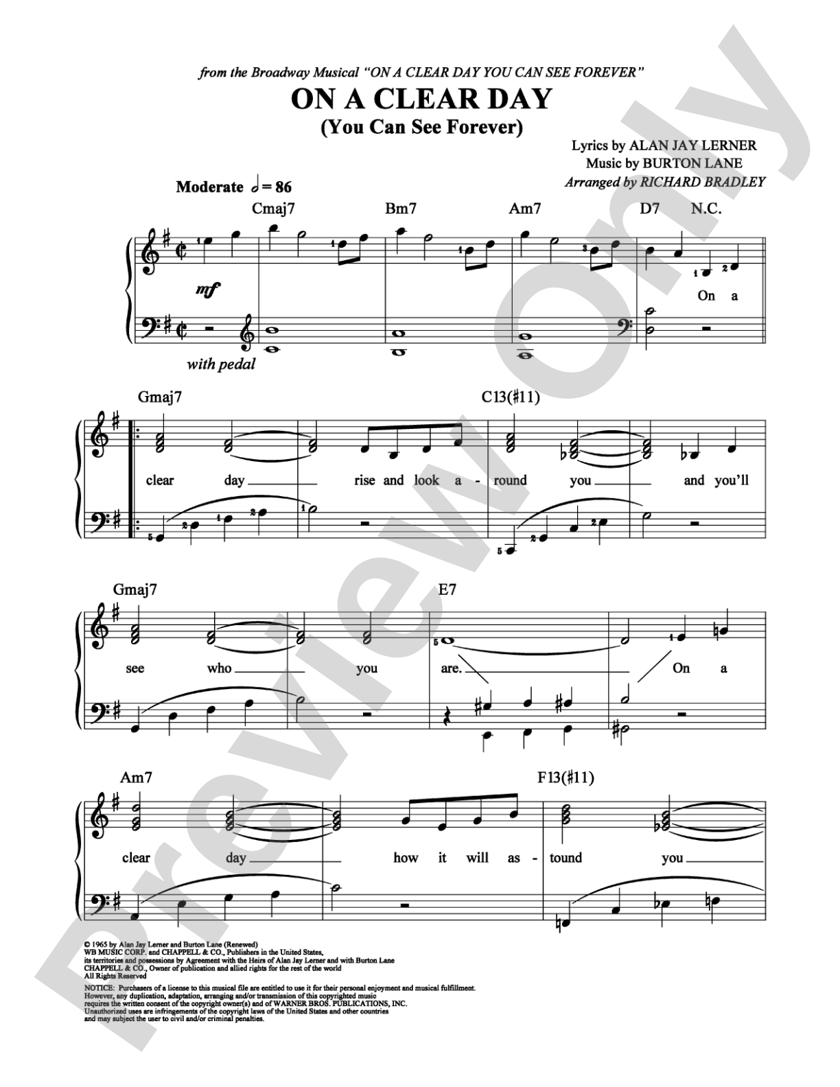 On A Clear Day (You Can See Forever): Easy Piano Digital Sheet Music