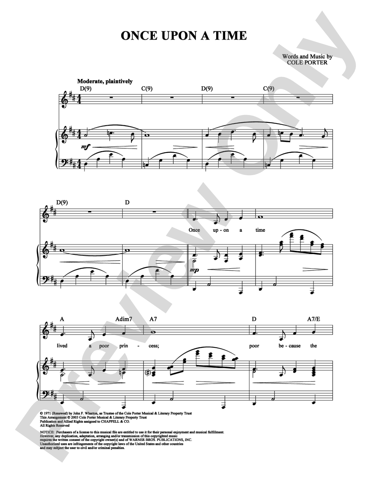 Once Upon a Time: Piano/Vocal/Chords Digital Sheet Music
