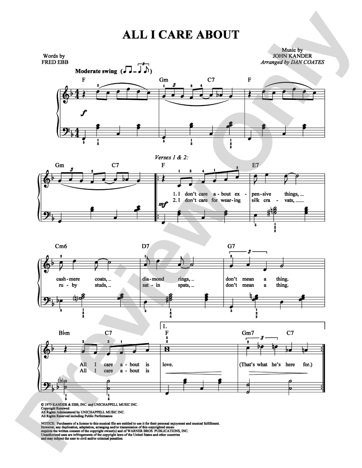 All I Care About: Easy Piano Digital Sheet Music