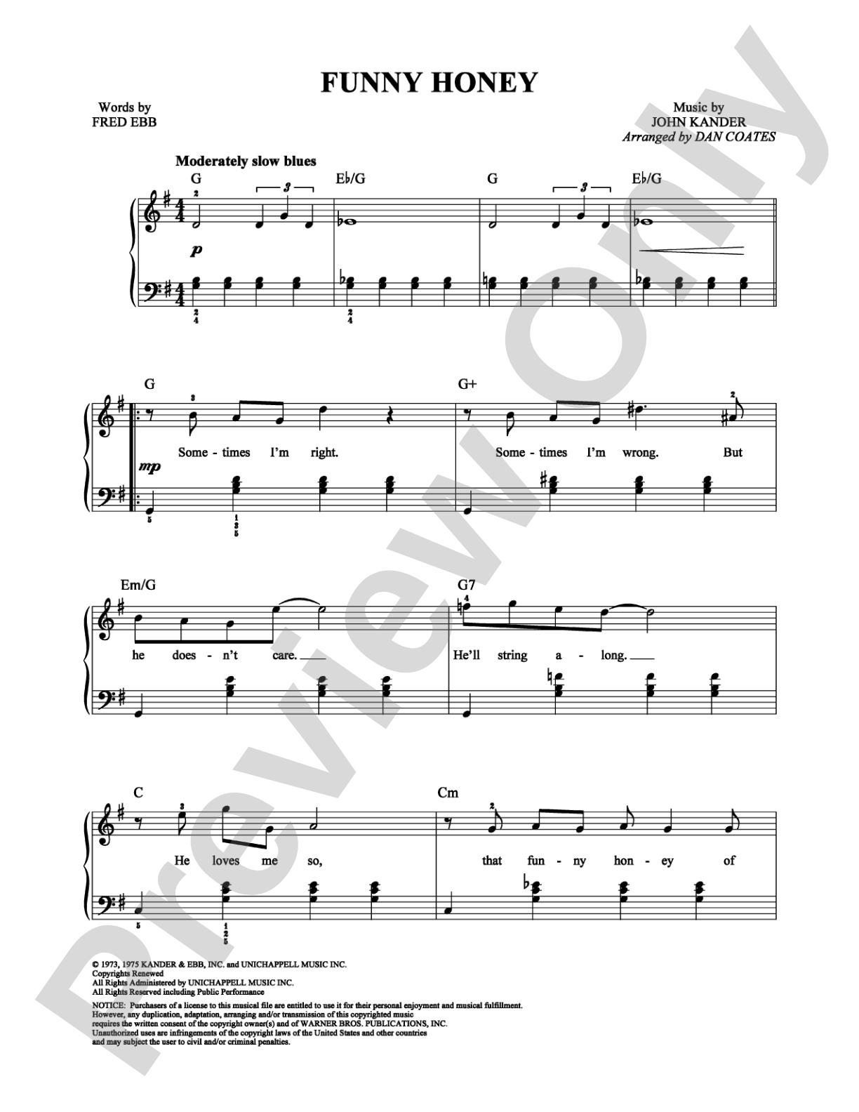 Funny Honey: Easy Piano Digital Sheet Music