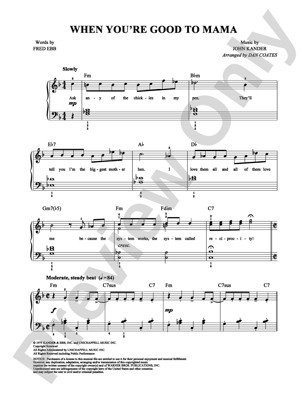 When You're Good to Mama: Easy Piano Digital Sheet Music
