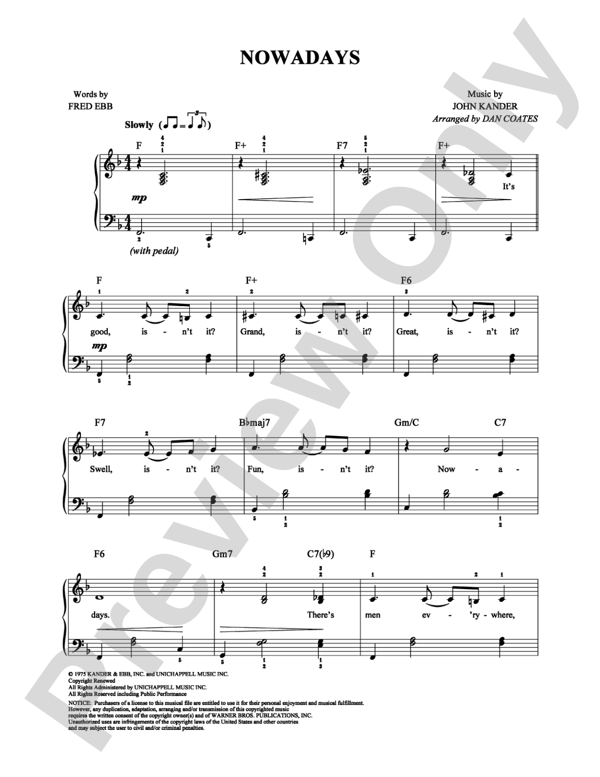 Nowadays: Easy Piano Digital Sheet Music