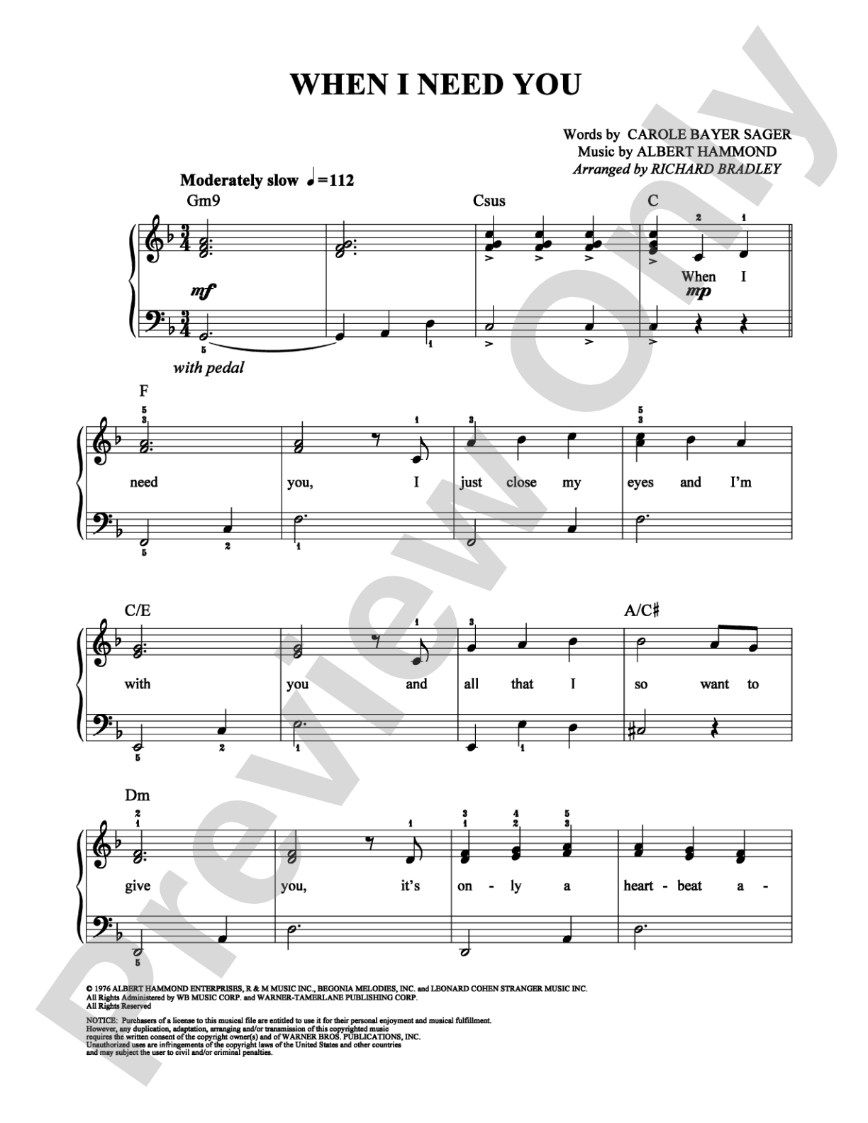 When I Need You: Easy Piano Digital Sheet Music