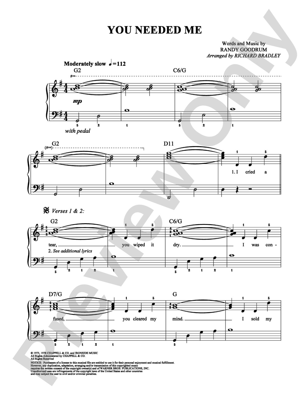 You Needed Me: Easy Piano Digital Sheet Music