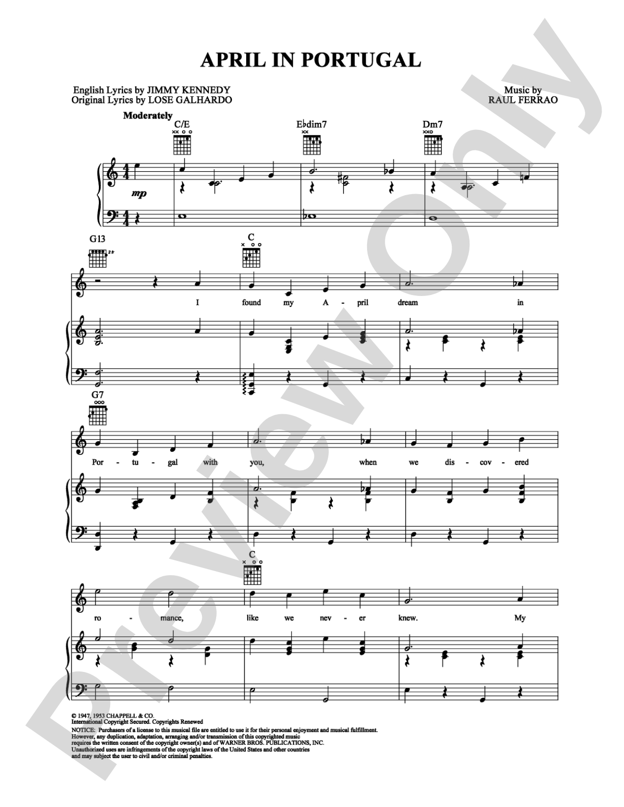 April in Portugal: Piano/Vocal/Chords Digital Sheet Music