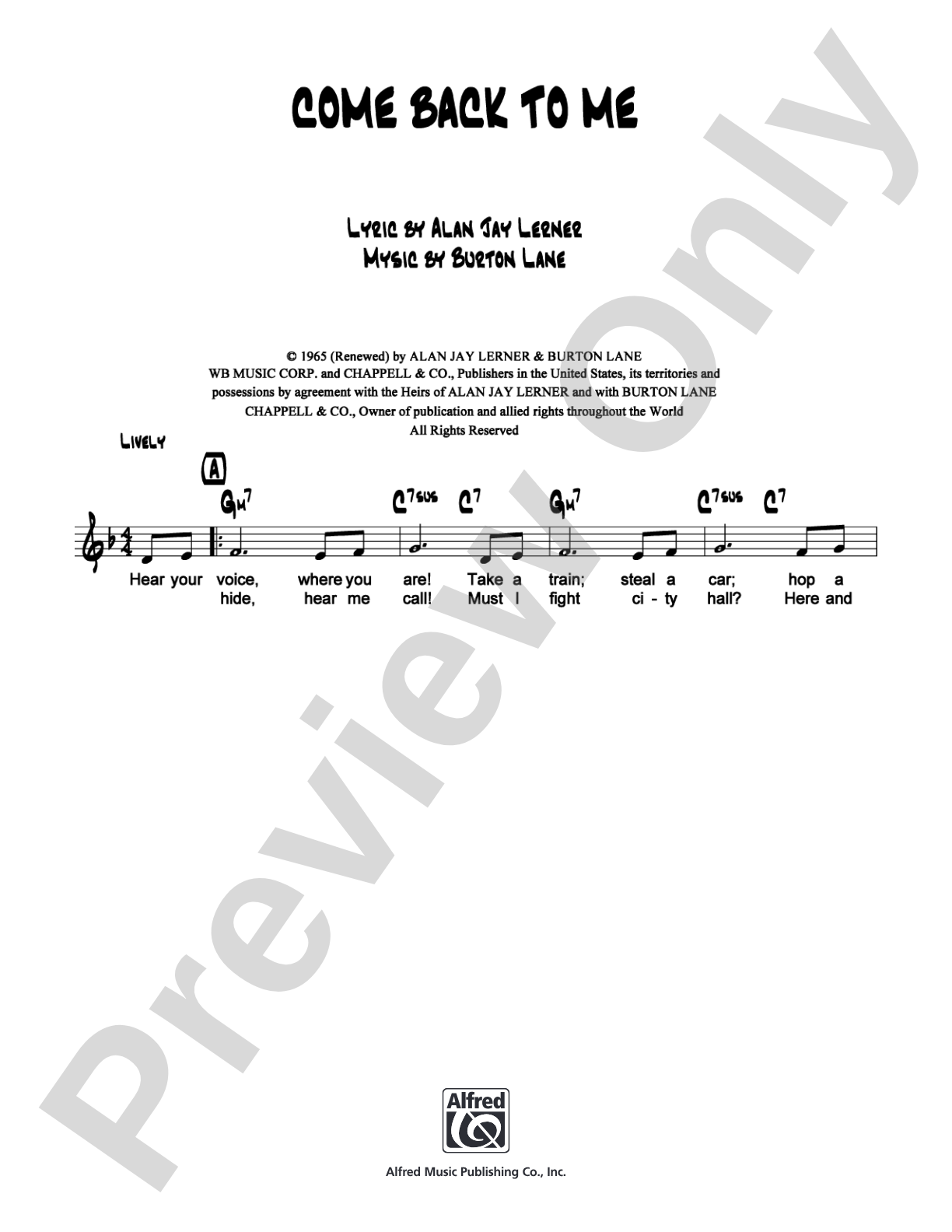 Come Back To Me: Lead Sheet Digital Sheet Music