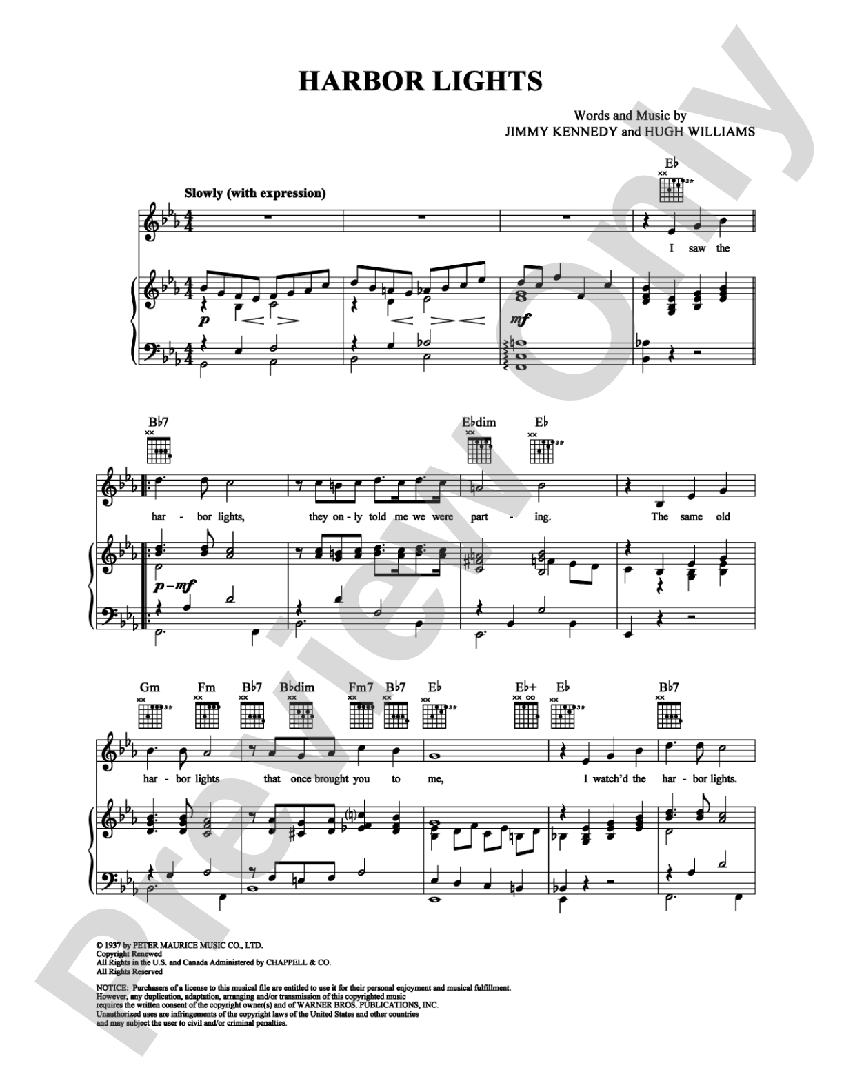 Harbor Lights: Piano/Vocal/Chords Digital Sheet Music