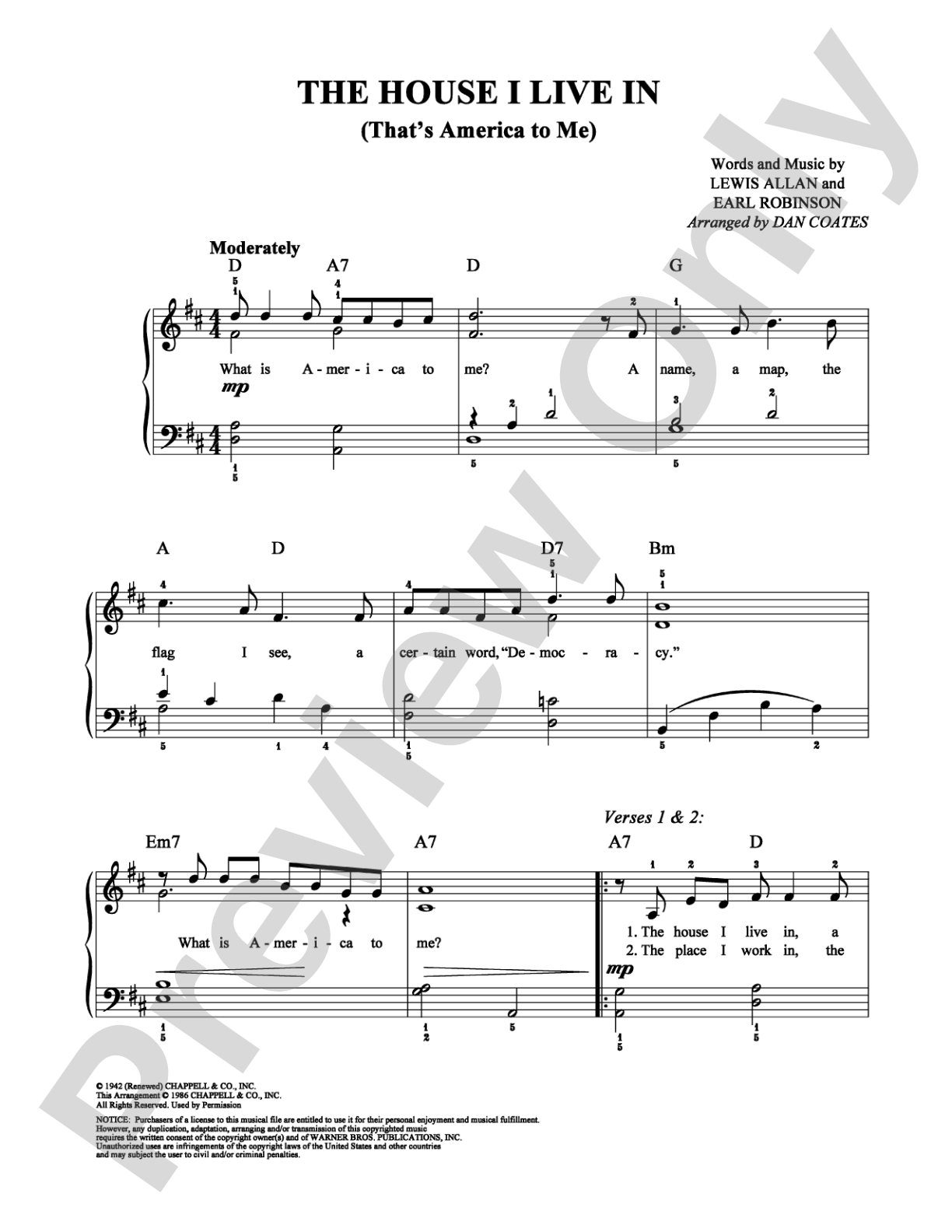 The House I Live In: Easy Piano Digital Sheet Music