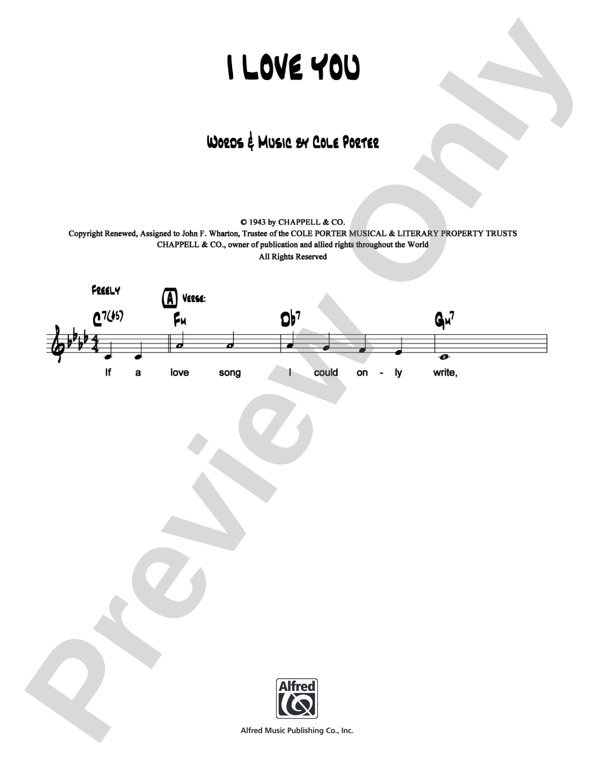 I Love You: Lead Sheet Digital Sheet Music