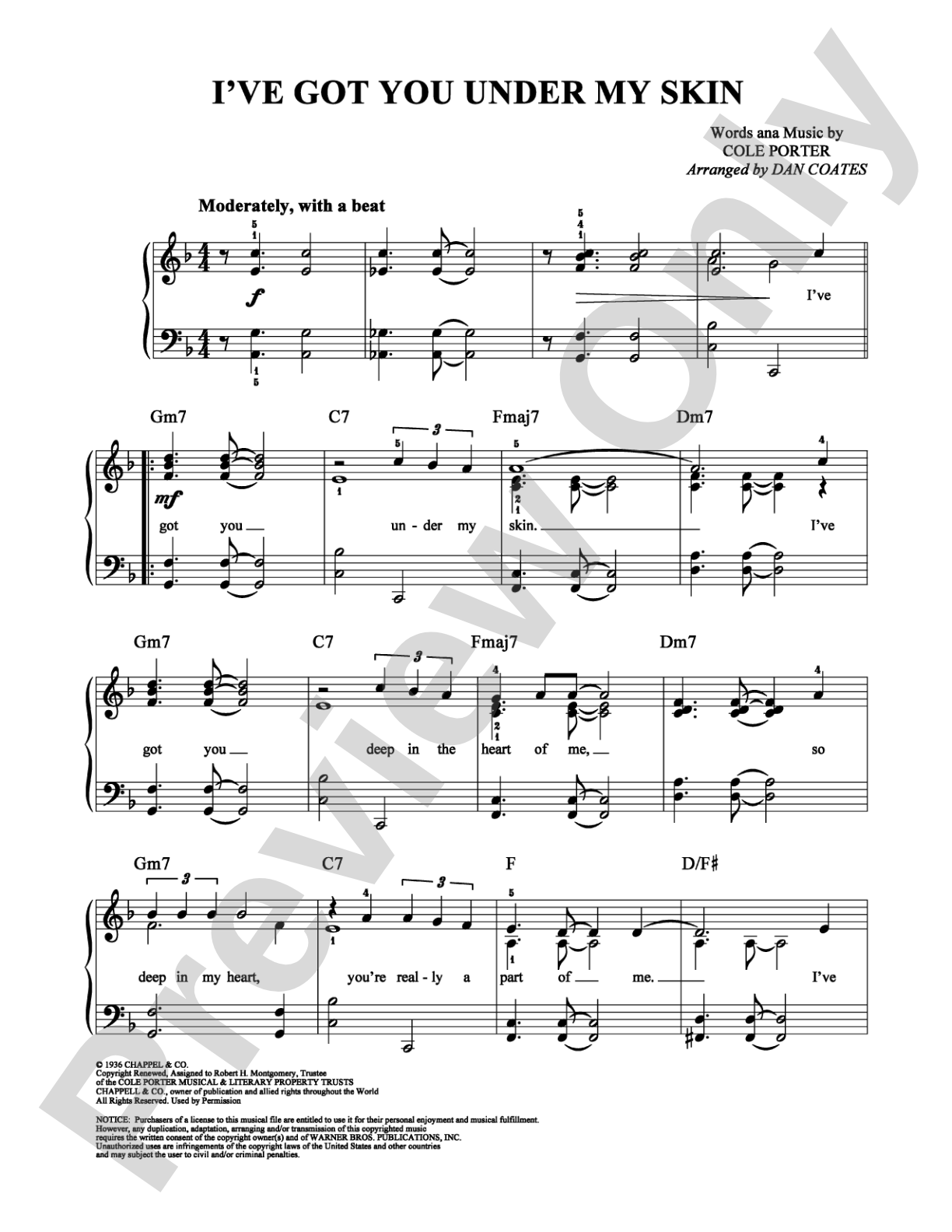 I've Got You Under My Skin: Easy Piano Digital Sheet Music