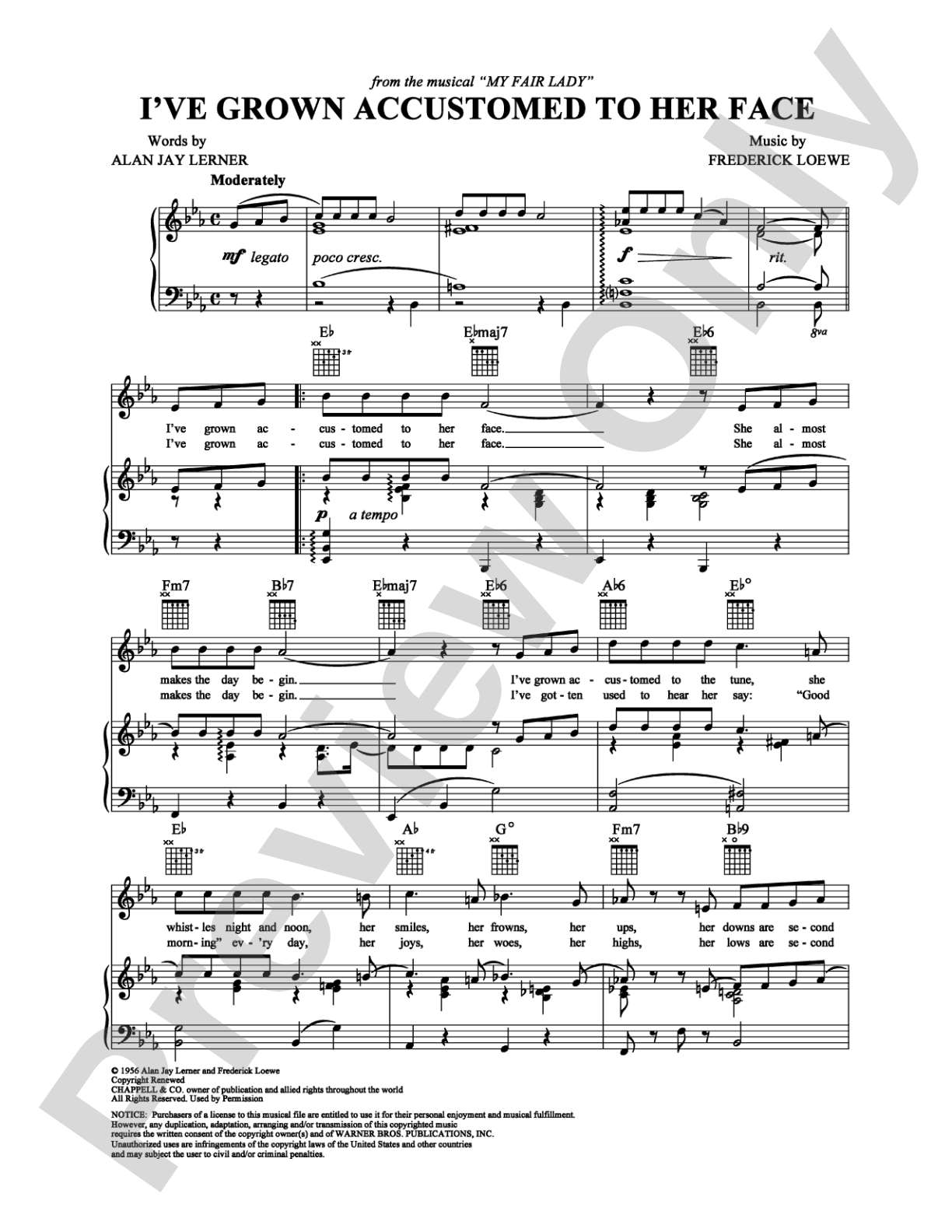 I've Grown Accustomed to Her Face: Piano/Vocal/Chords Digital Sheet Music