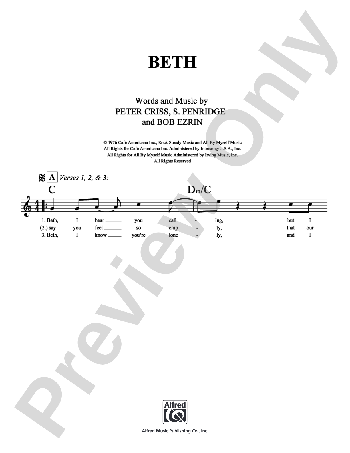 Beth: Lead Sheet Digital Sheet Music