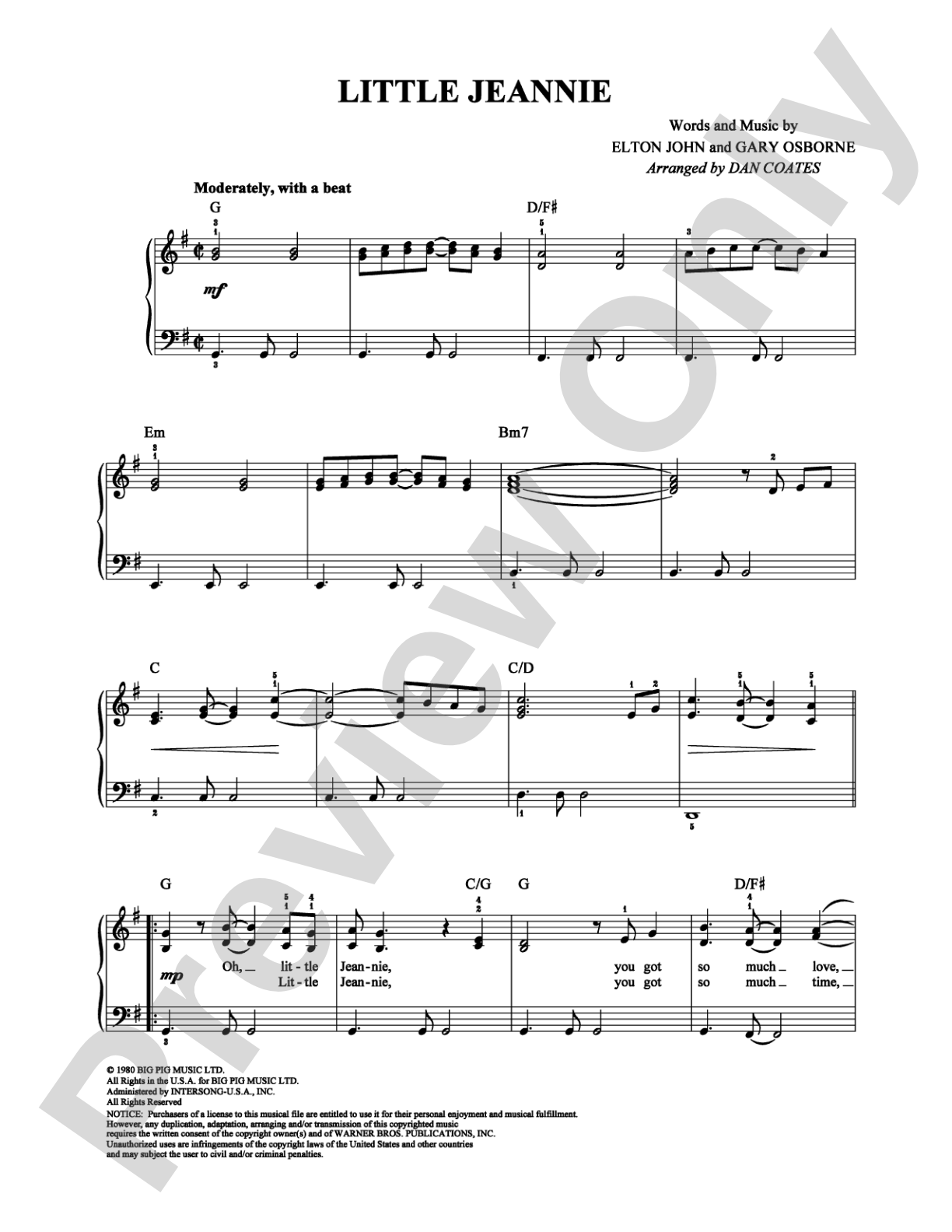 Little Jeannie: Easy Piano Digital Sheet Music